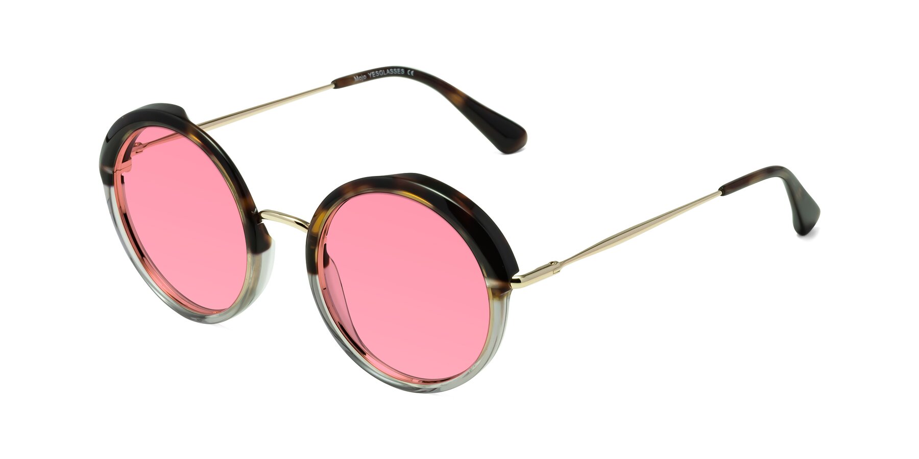 Angle of Mojo in Tortoise-Clear with Pink Tinted Lenses