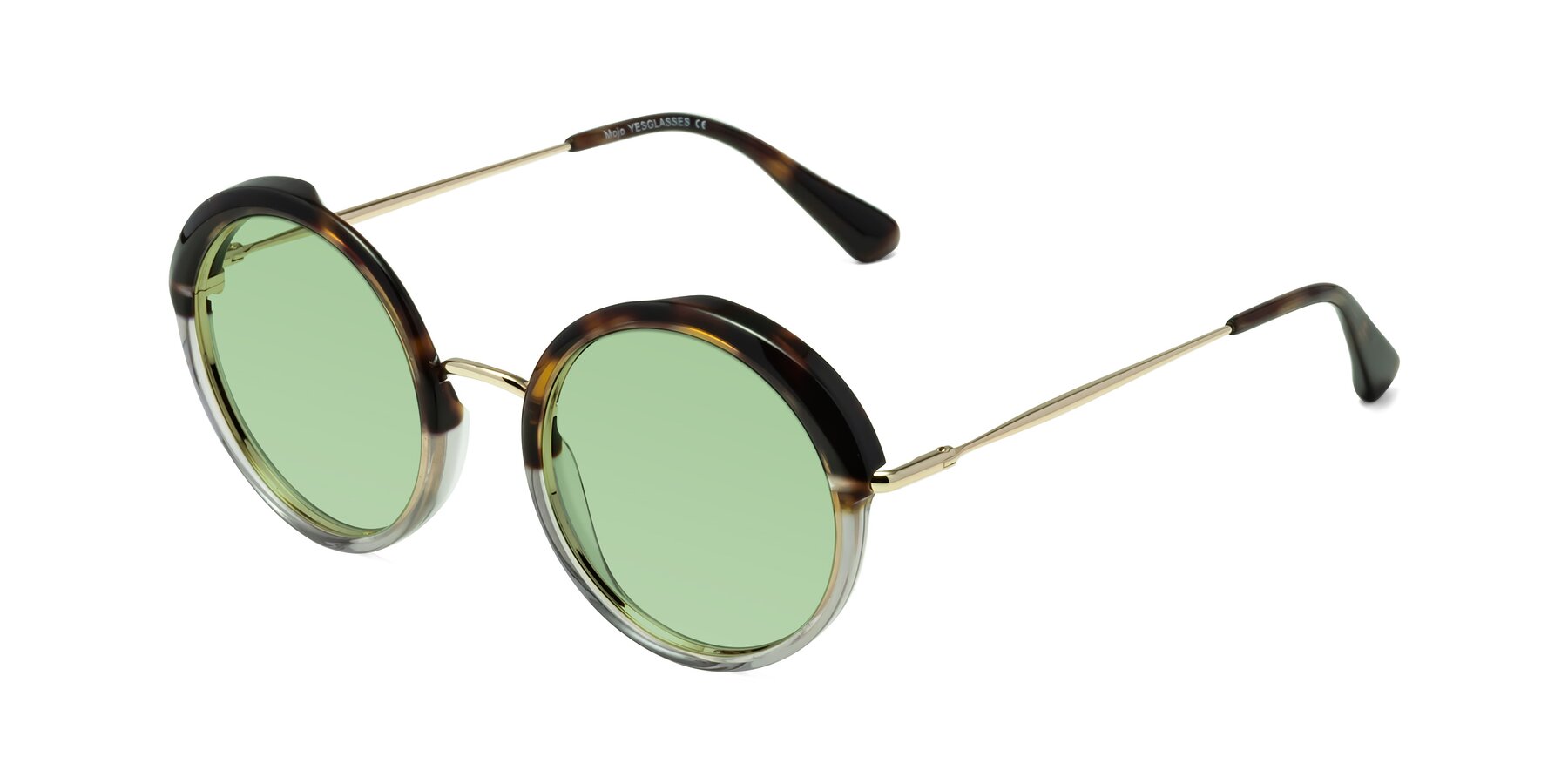 Angle of Mojo in Tortoise-Clear with Medium Green Tinted Lenses