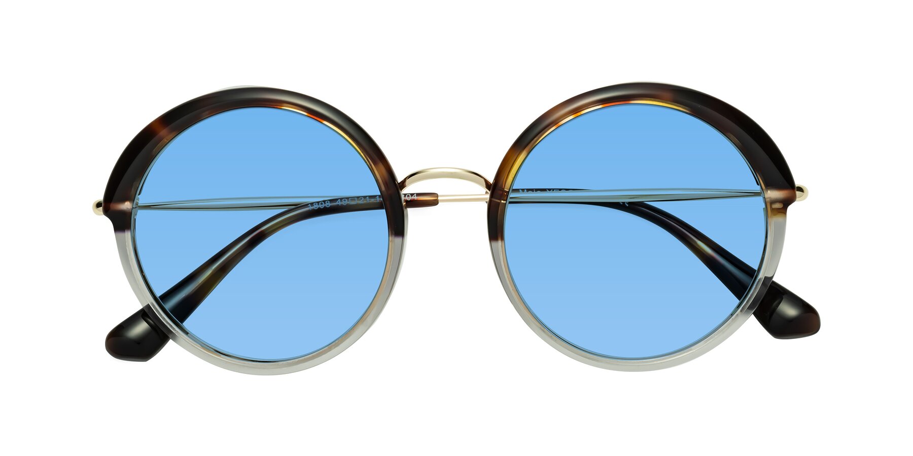 Folded Front of Mojo in Tortoise-Clear with Medium Blue Tinted Lenses