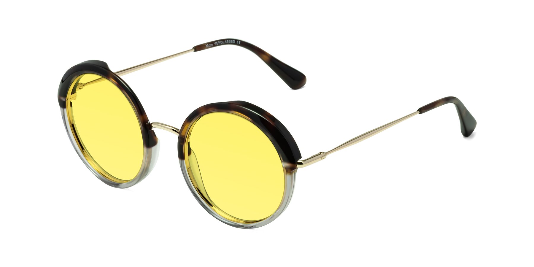 Angle of Mojo in Tortoise-Clear with Medium Yellow Tinted Lenses