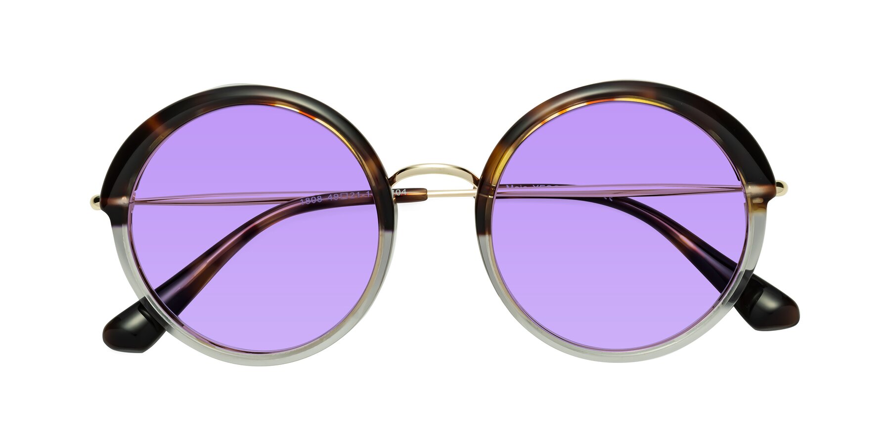 Folded Front of Mojo in Tortoise-Clear with Medium Purple Tinted Lenses