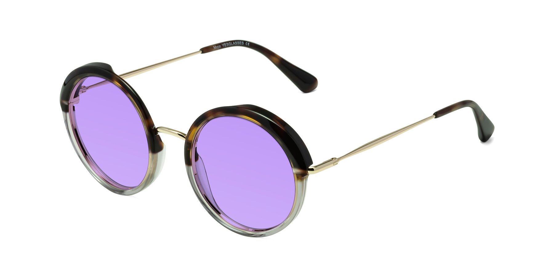 Angle of Mojo in Tortoise-Clear with Medium Purple Tinted Lenses