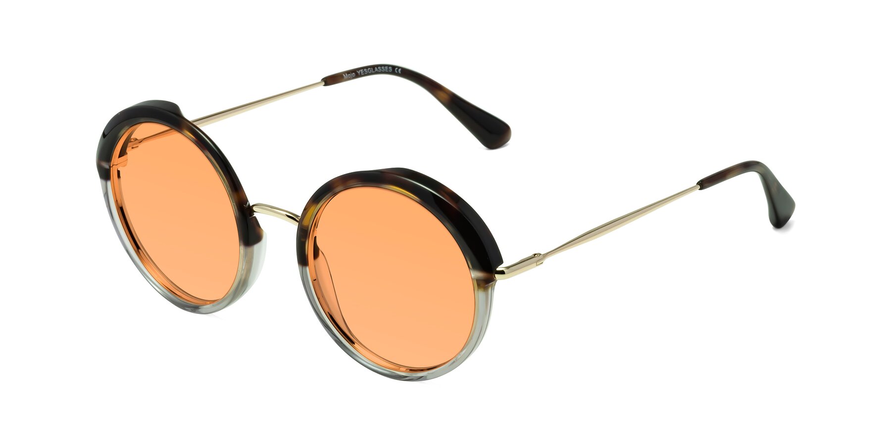 Angle of Mojo in Tortoise-Clear with Medium Orange Tinted Lenses