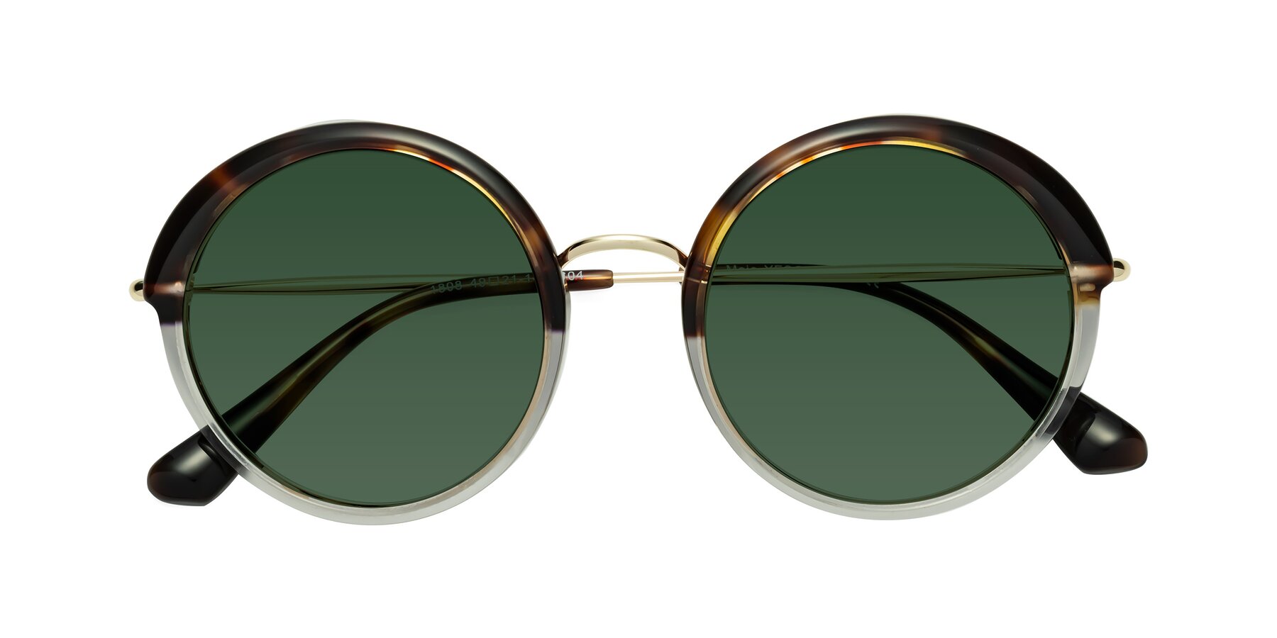 Folded Front of Mojo in Tortoise-Clear with Green Tinted Lenses