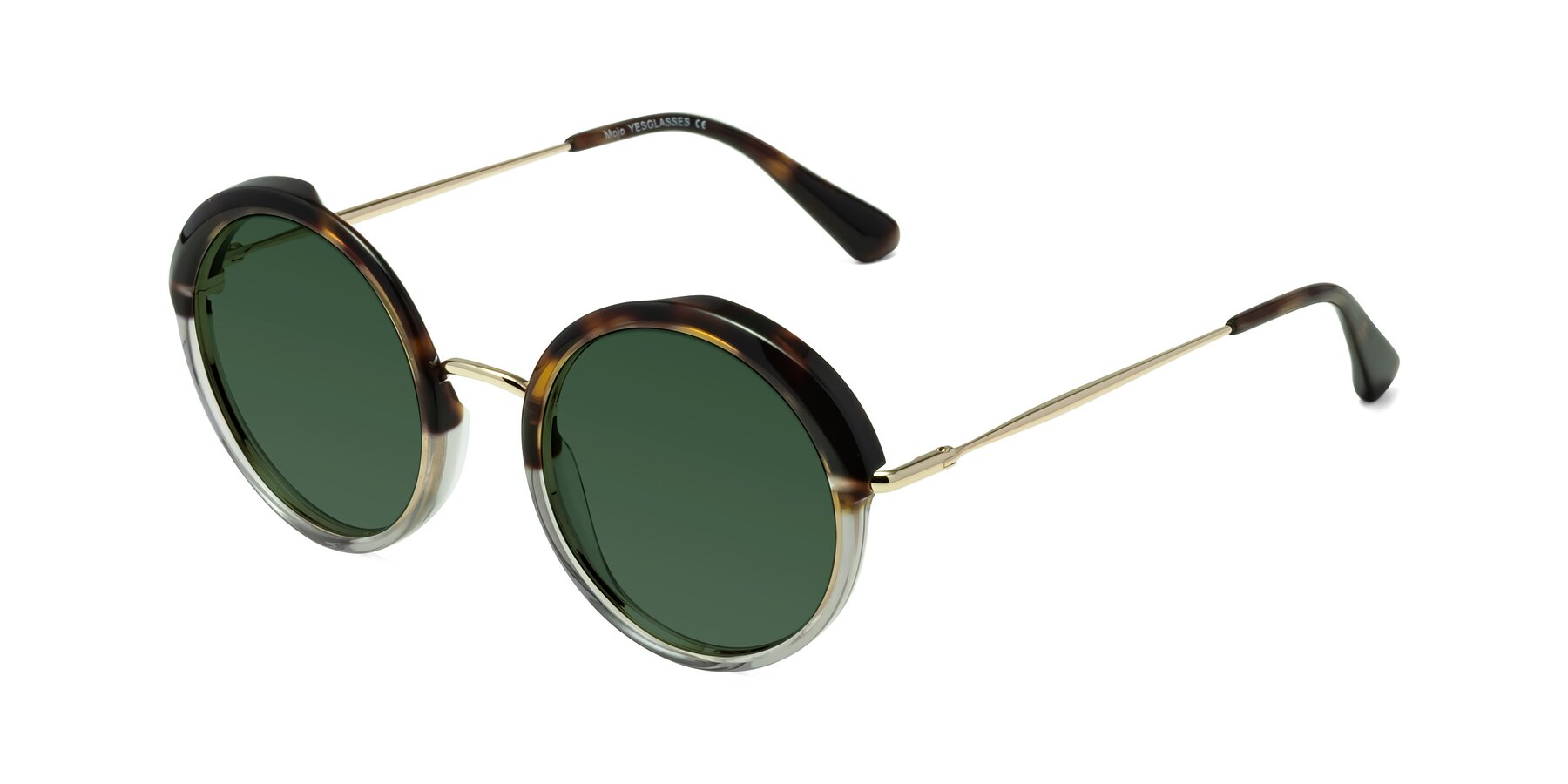 Angle of Mojo in Tortoise-Clear with Green Tinted Lenses