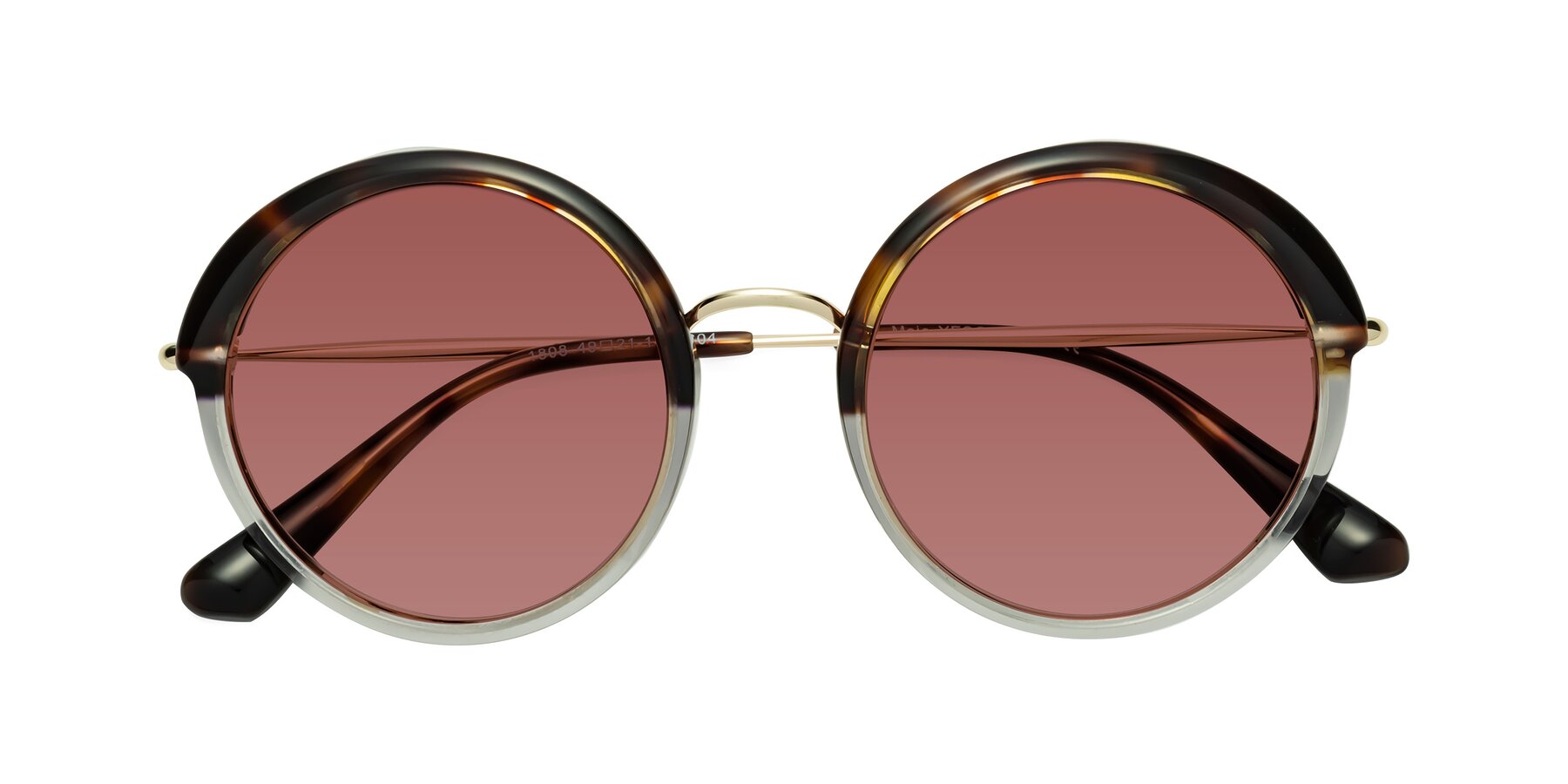 Folded Front of Mojo in Tortoise-Clear with Garnet Tinted Lenses