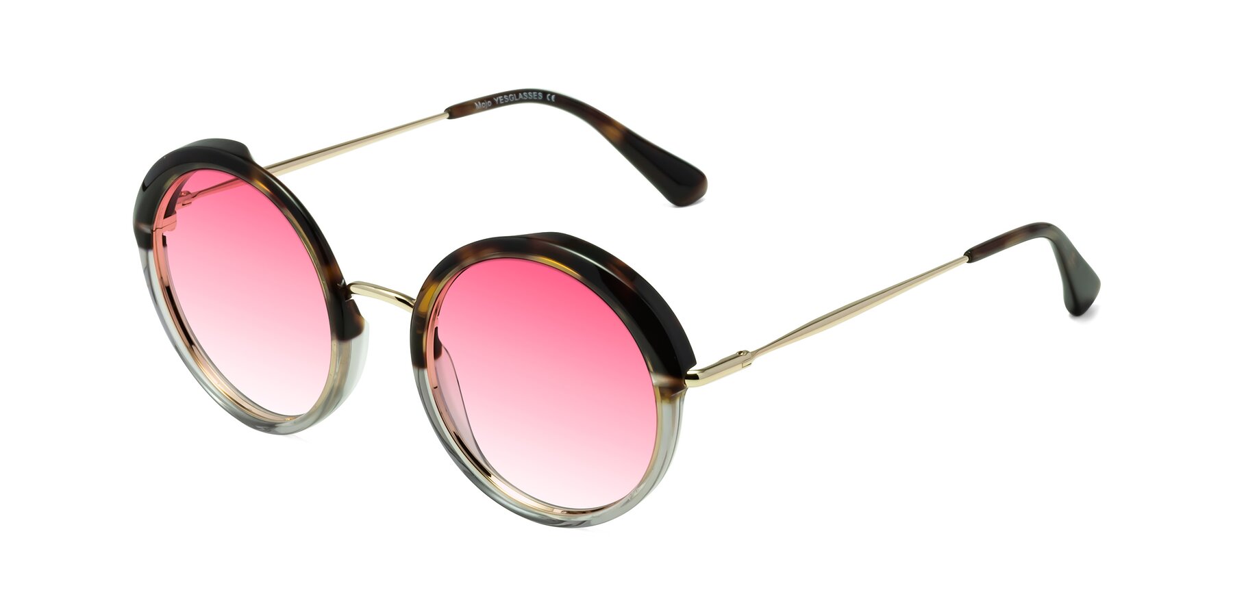 Angle of Mojo in Tortoise-Clear with Pink Gradient Lenses