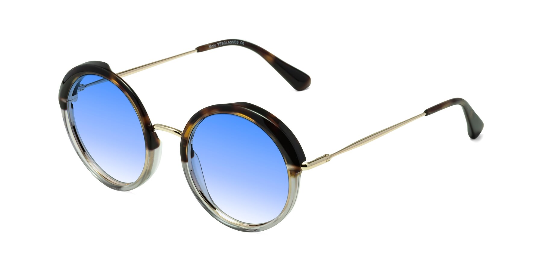 Angle of Mojo in Tortoise-Clear with Blue Gradient Lenses