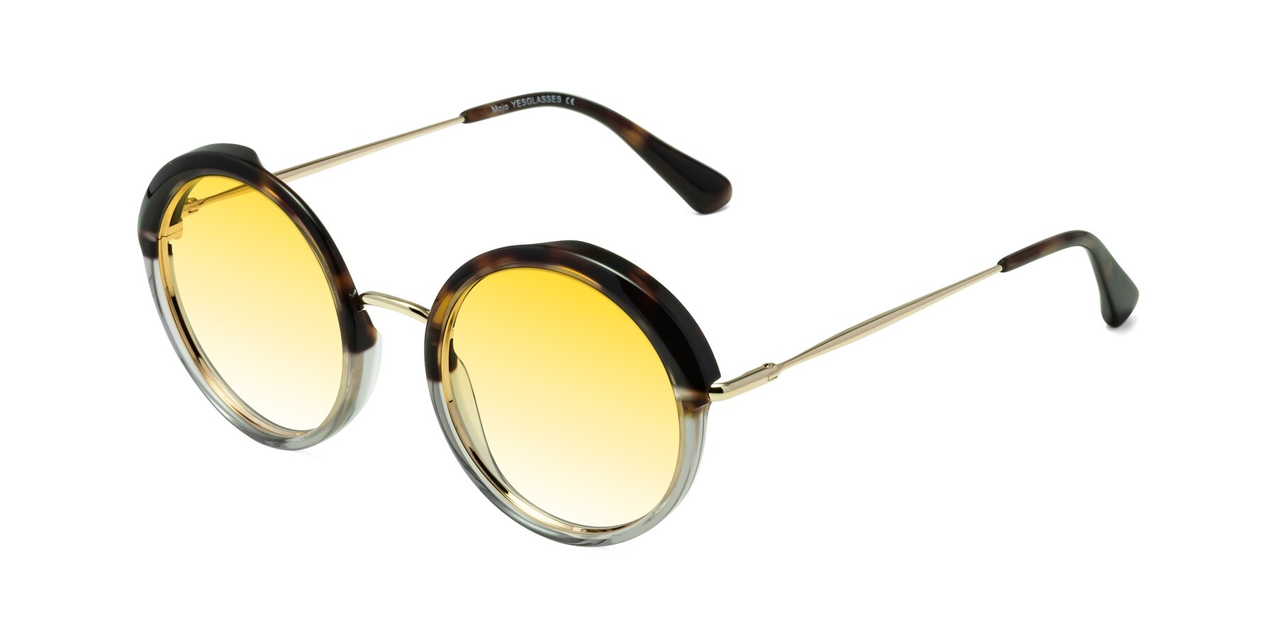 Angle of Mojo in Tortoise-Clear with Yellow Gradient Lenses