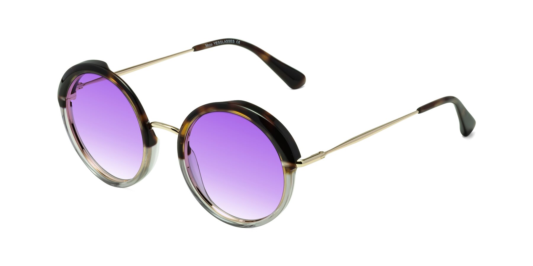 Angle of Mojo in Tortoise-Clear with Purple Gradient Lenses