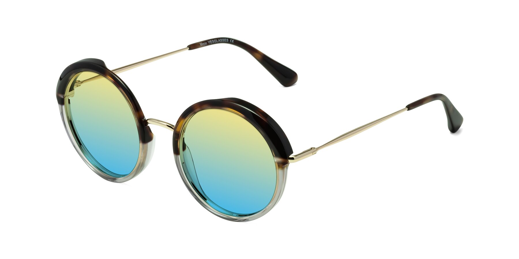 Angle of Mojo in Tortoise-Clear with Yellow / Blue Gradient Lenses