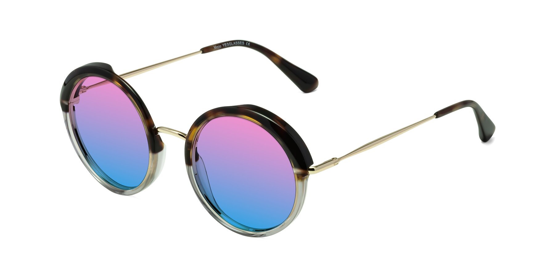 Angle of Mojo in Tortoise-Clear with Pink / Blue Gradient Lenses