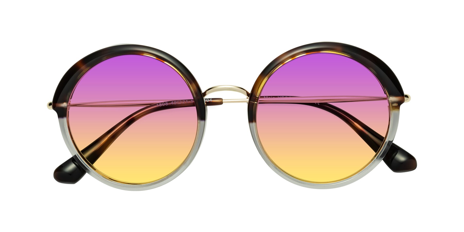 Folded Front of Mojo in Tortoise-Clear with Purple / Yellow Gradient Lenses