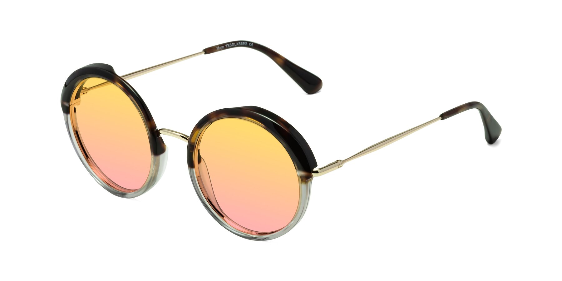 Angle of Mojo in Tortoise-Clear with Yellow / Pink Gradient Lenses
