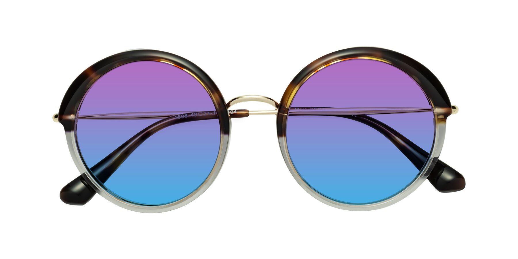 Folded Front of Mojo in Tortoise-Clear with Purple / Blue Gradient Lenses