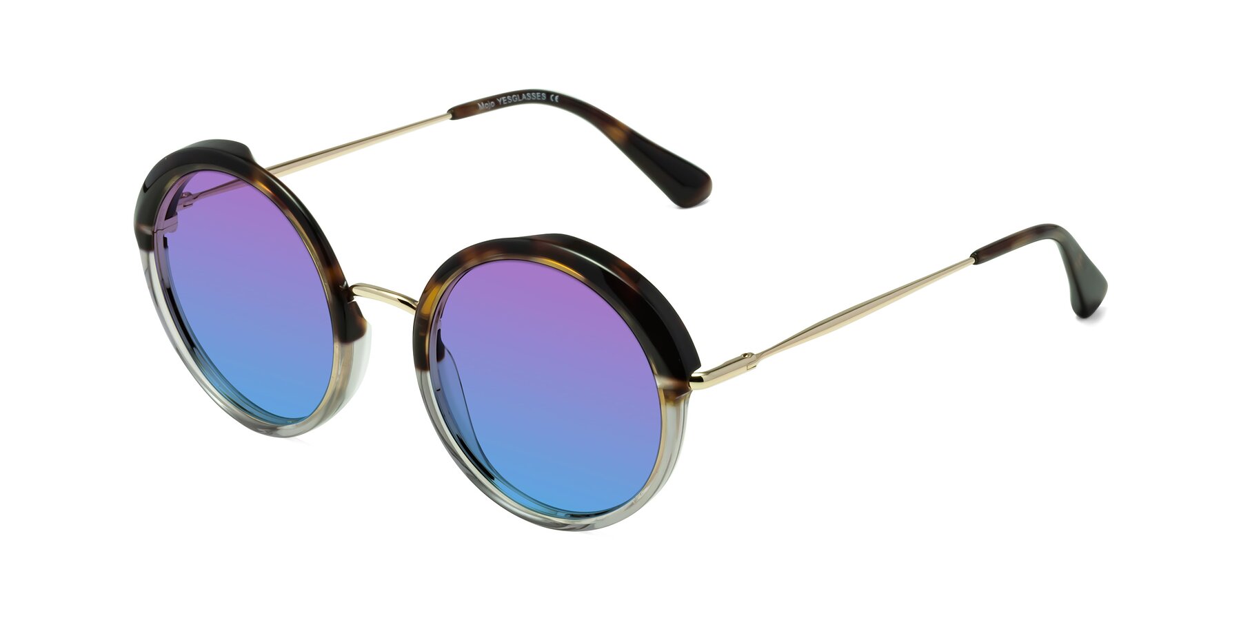 Angle of Mojo in Tortoise-Clear with Purple / Blue Gradient Lenses