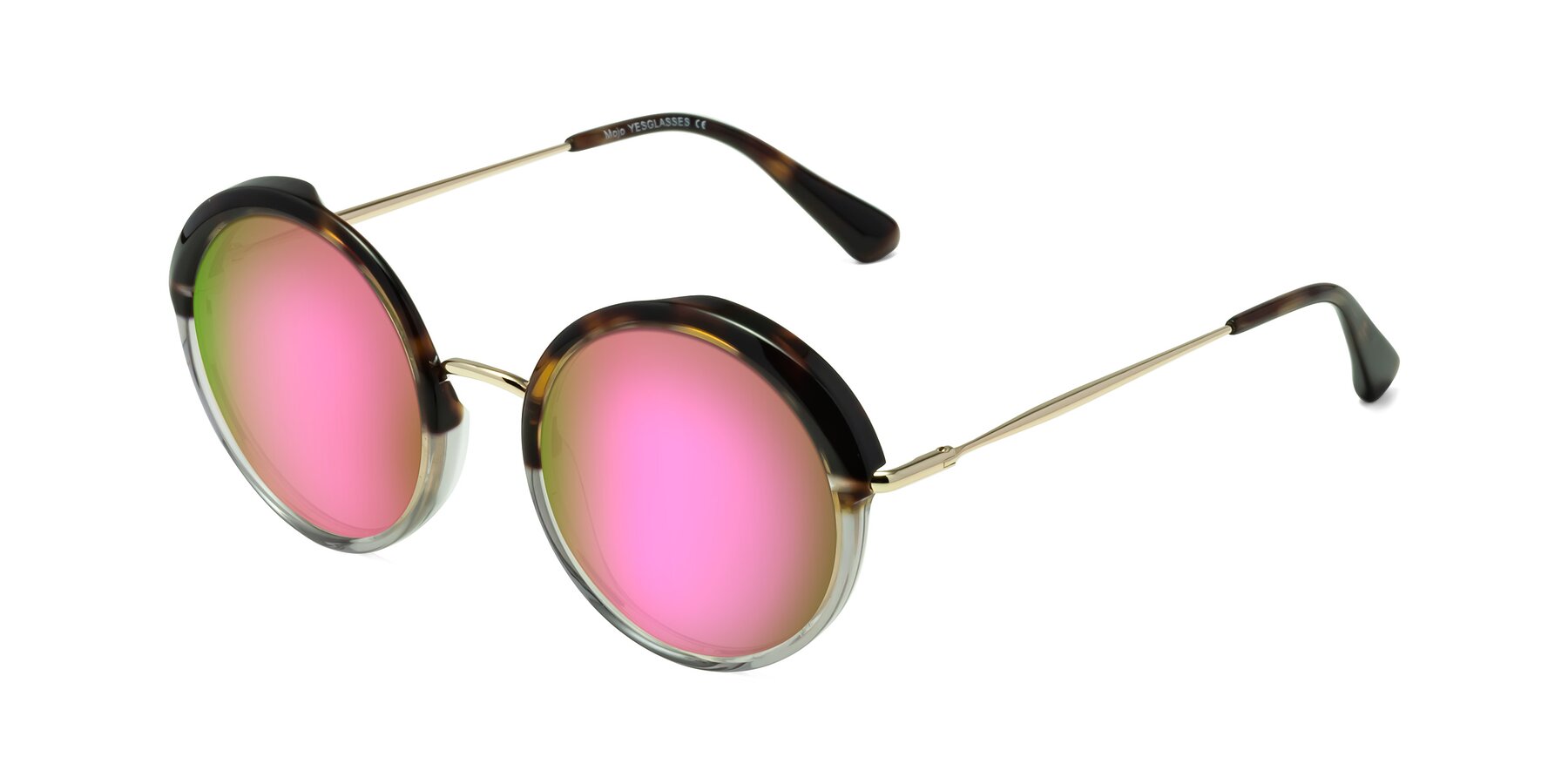 Angle of Mojo in Tortoise-Clear with Pink Mirrored Lenses