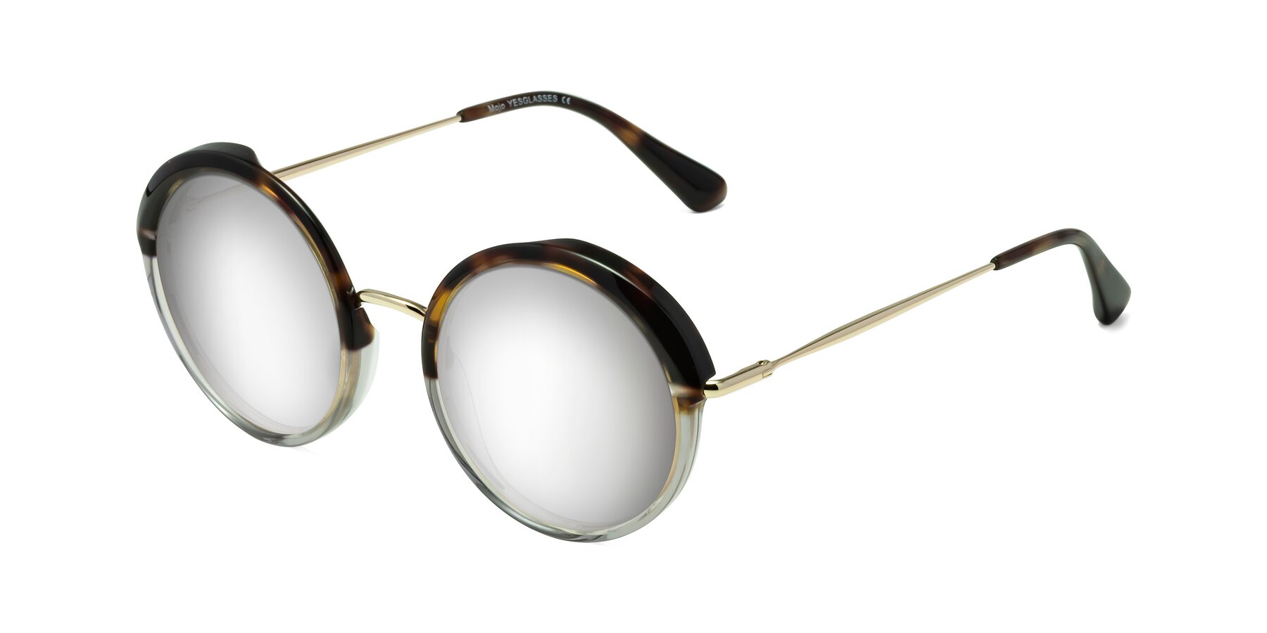 Angle of Mojo in Tortoise-Clear with Silver Mirrored Lenses