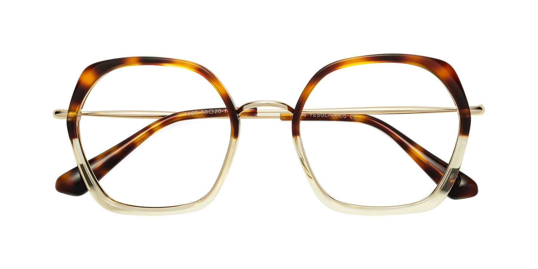 Folded Front of Apollo in Tortoise-Champagne with Clear Reading Eyeglass Lenses