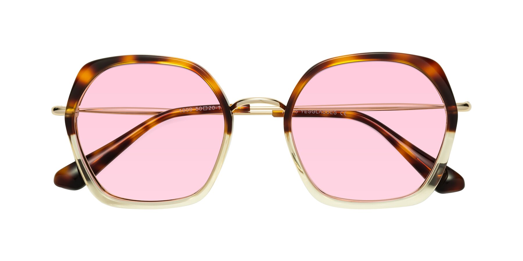 Folded Front of Apollo in Tortoise-Champagne with Light Pink Tinted Lenses