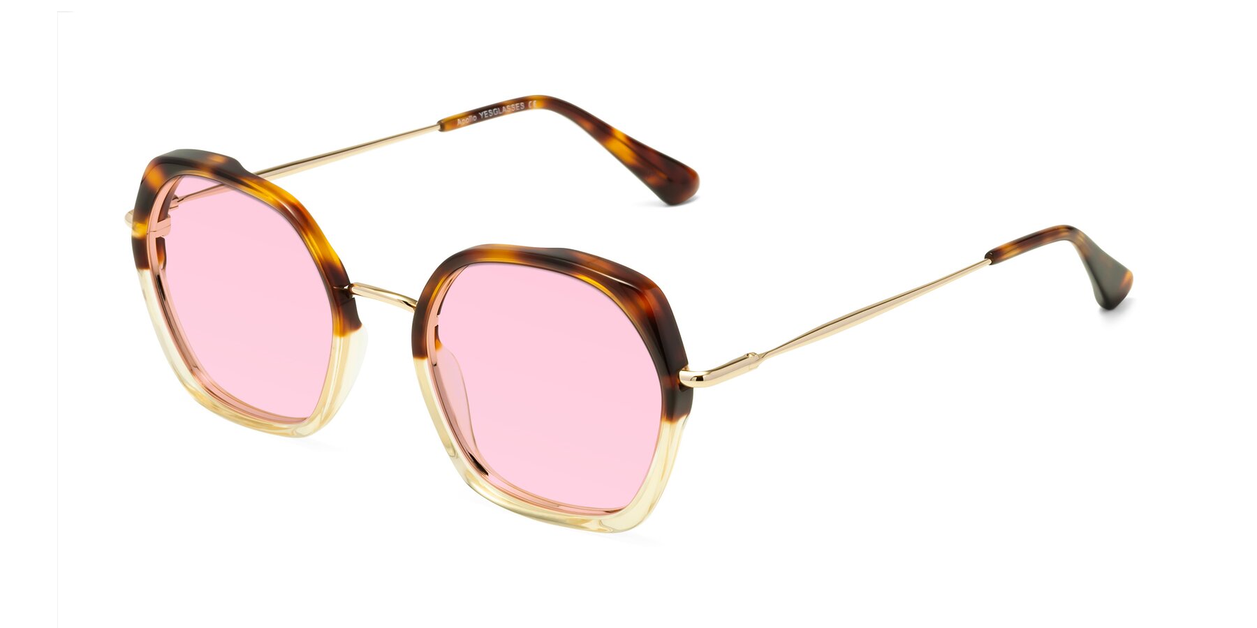 Angle of Apollo in Tortoise-Champagne with Light Pink Tinted Lenses