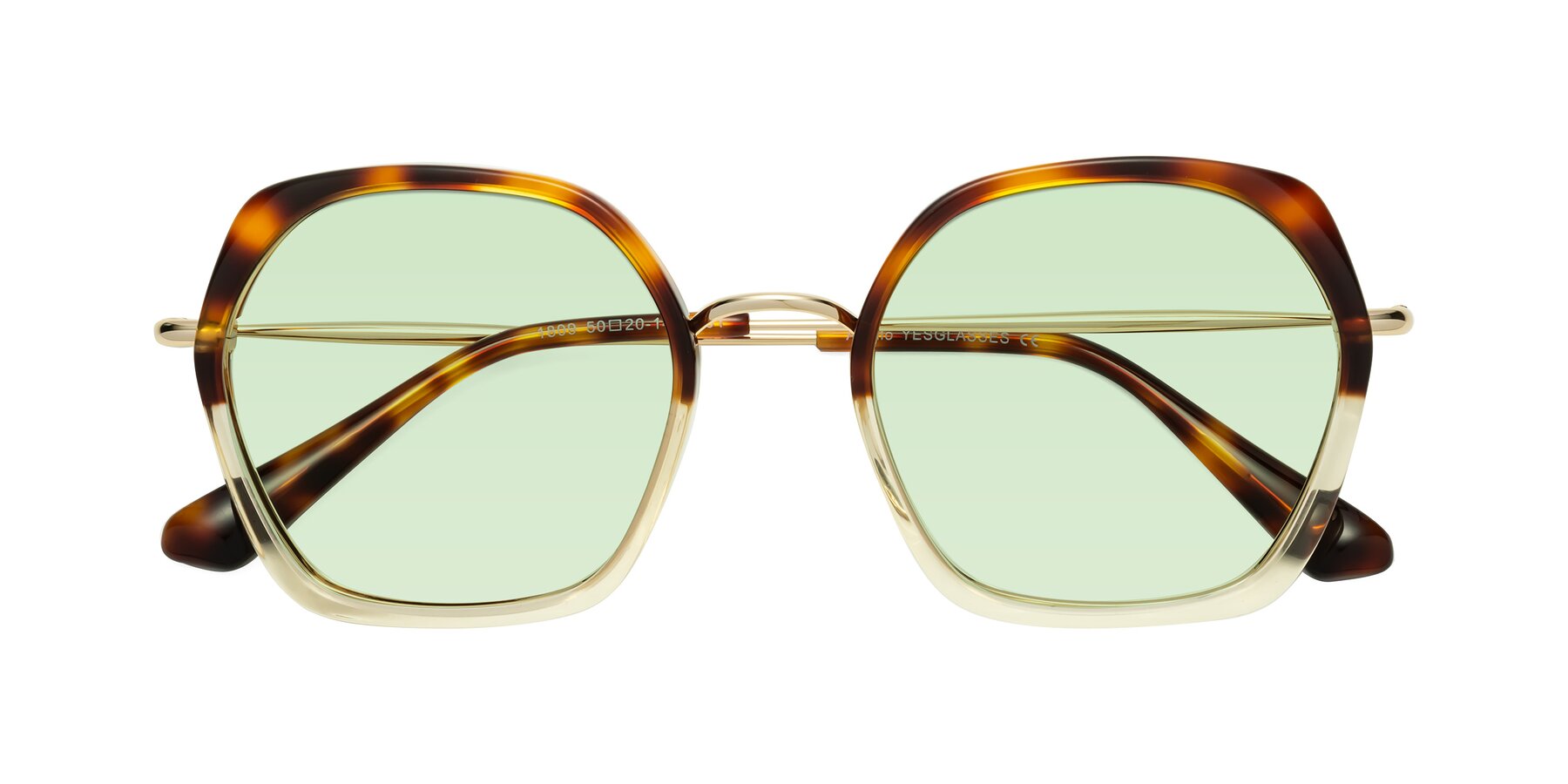 Folded Front of Apollo in Tortoise-Champagne with Light Green Tinted Lenses