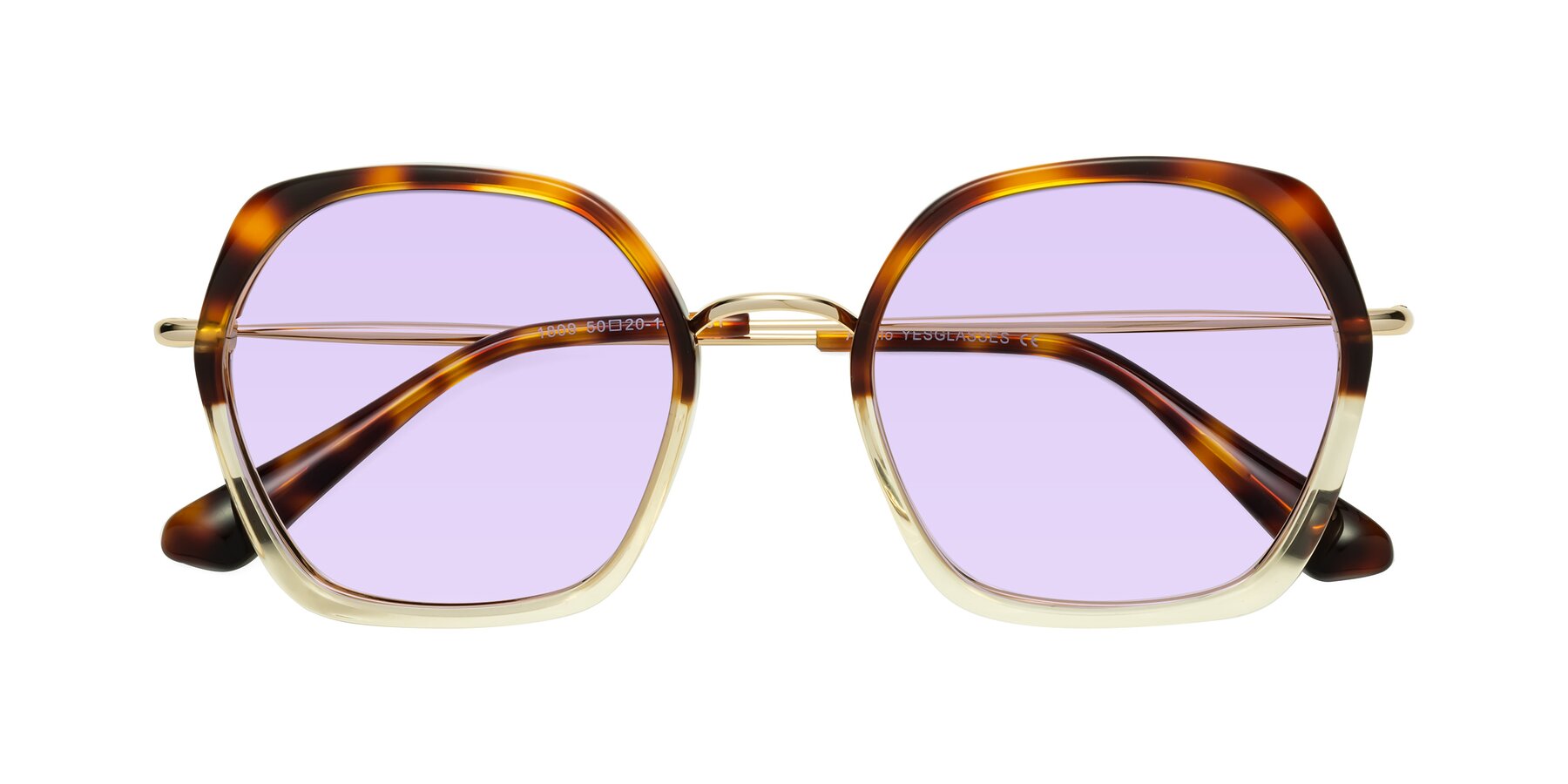 Folded Front of Apollo in Tortoise-Champagne with Light Purple Tinted Lenses