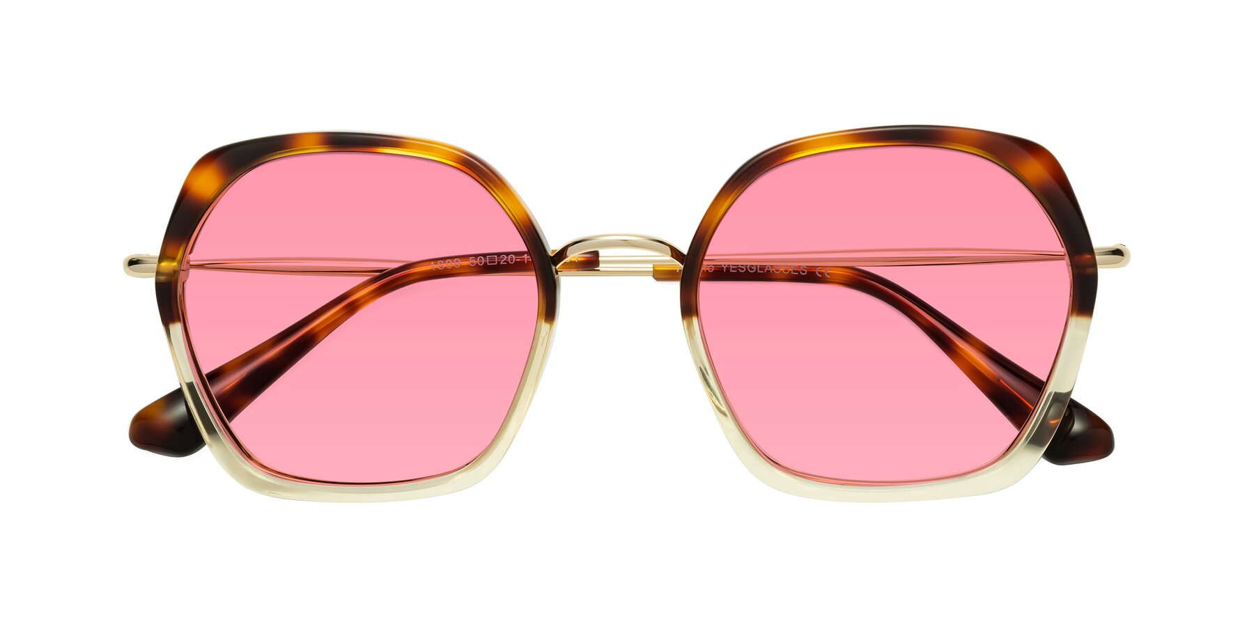 Folded Front of Apollo in Tortoise-Champagne with Pink Tinted Lenses