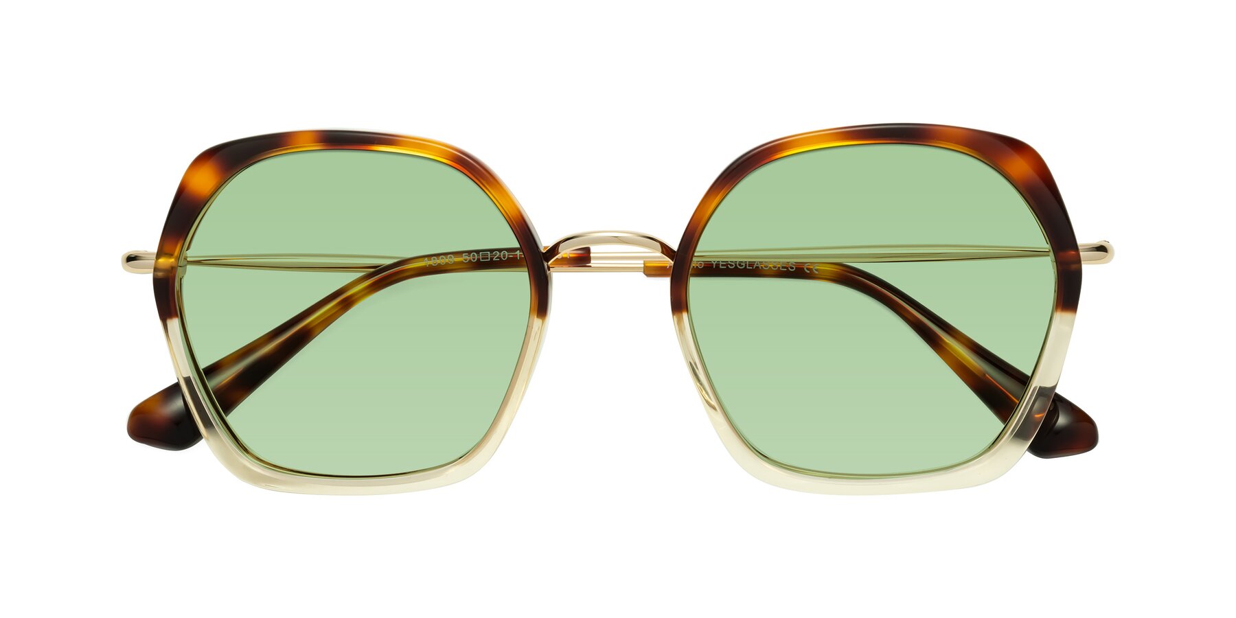 Folded Front of Apollo in Tortoise-Champagne with Medium Green Tinted Lenses
