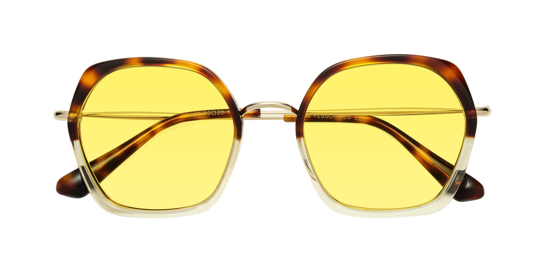 Folded Front of Apollo in Tortoise-Champagne with Medium Yellow Tinted Lenses