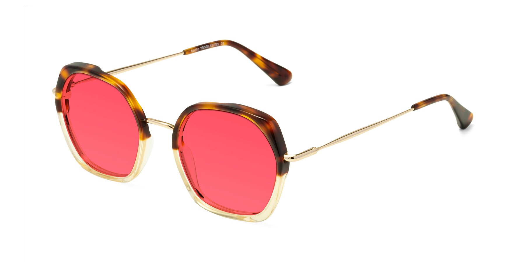 Angle of Apollo in Tortoise-Champagne with Red Tinted Lenses
