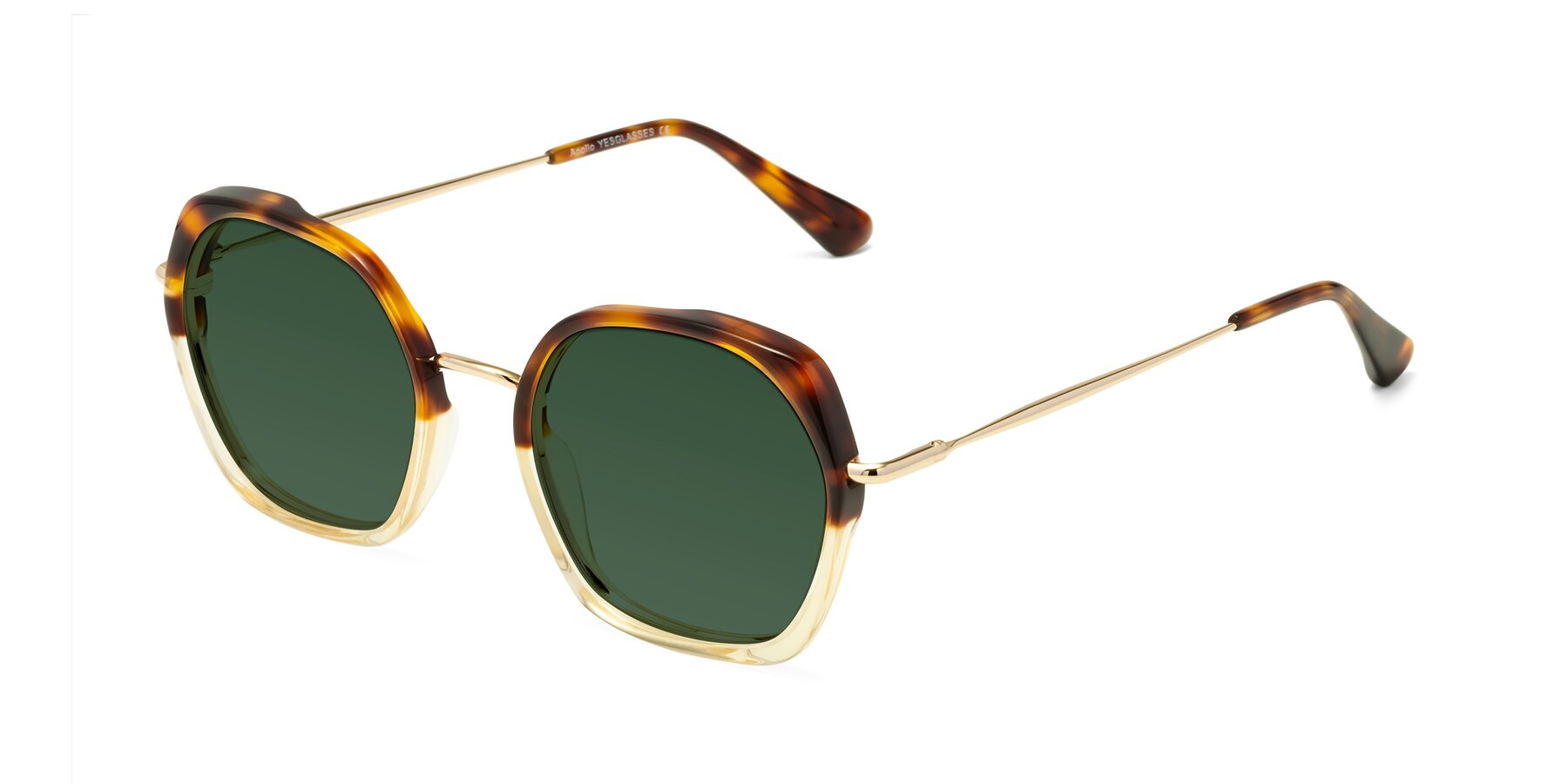 Angle of Apollo in Tortoise-Champagne with Green Tinted Lenses