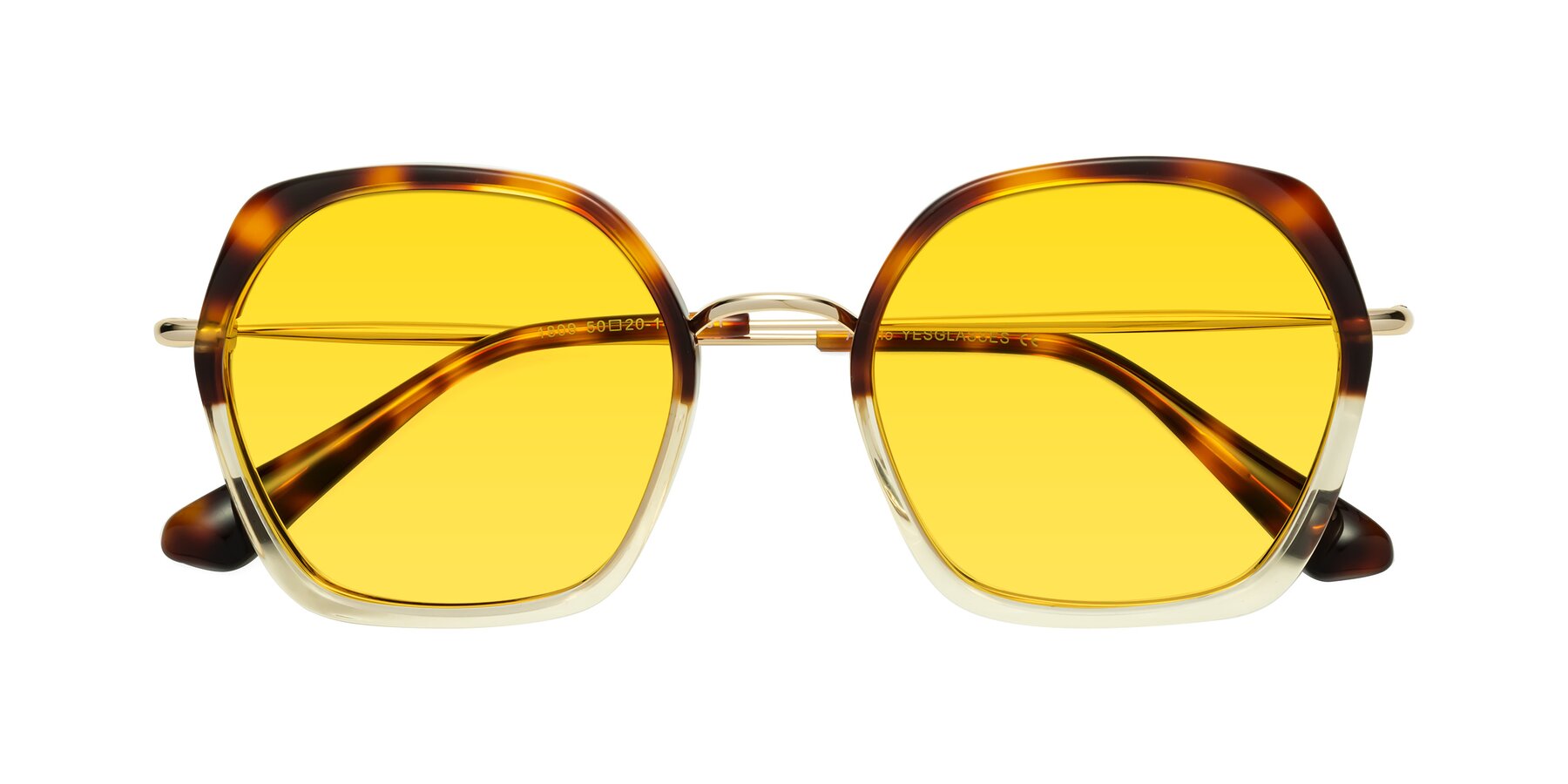 Folded Front of Apollo in Tortoise-Champagne with Yellow Tinted Lenses