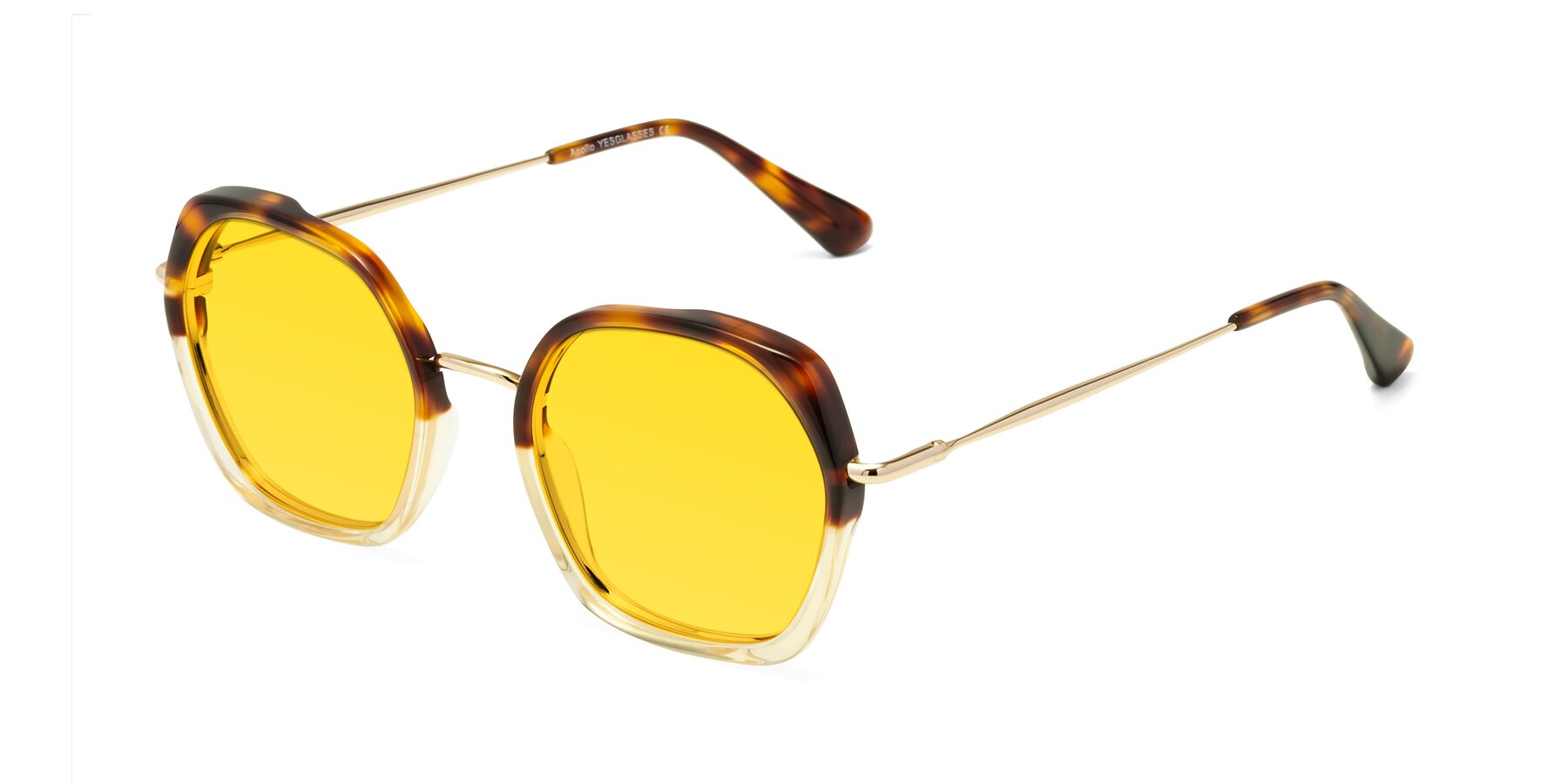 Angle of Apollo in Tortoise-Champagne with Yellow Tinted Lenses