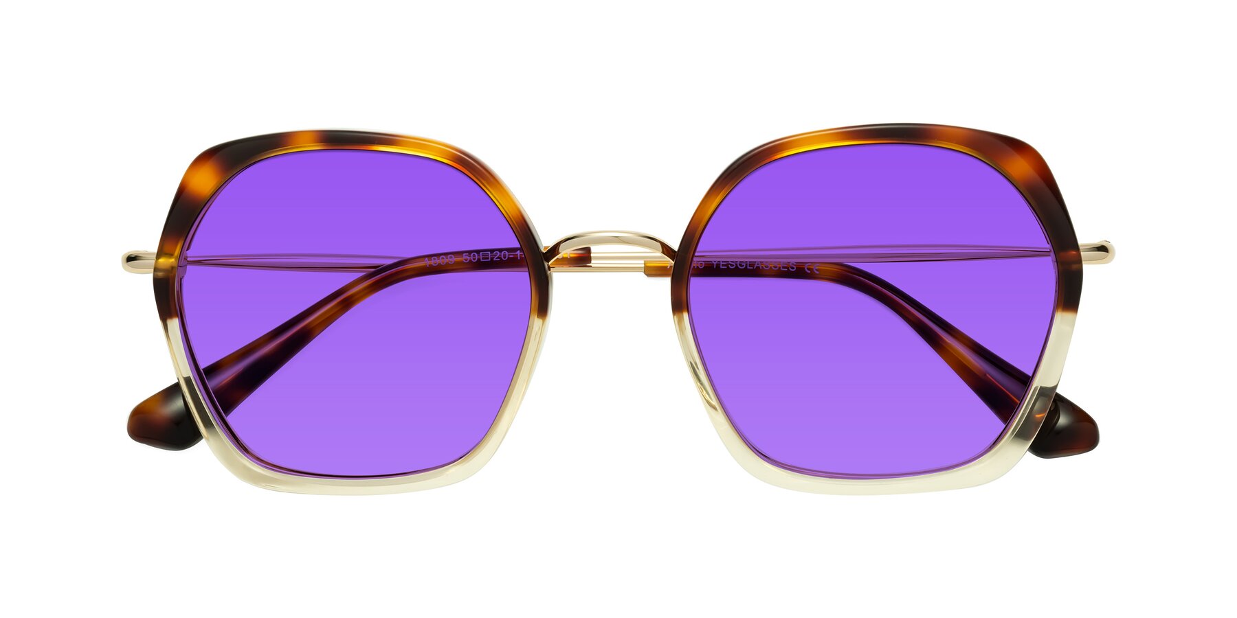 Folded Front of Apollo in Tortoise-Champagne with Purple Tinted Lenses