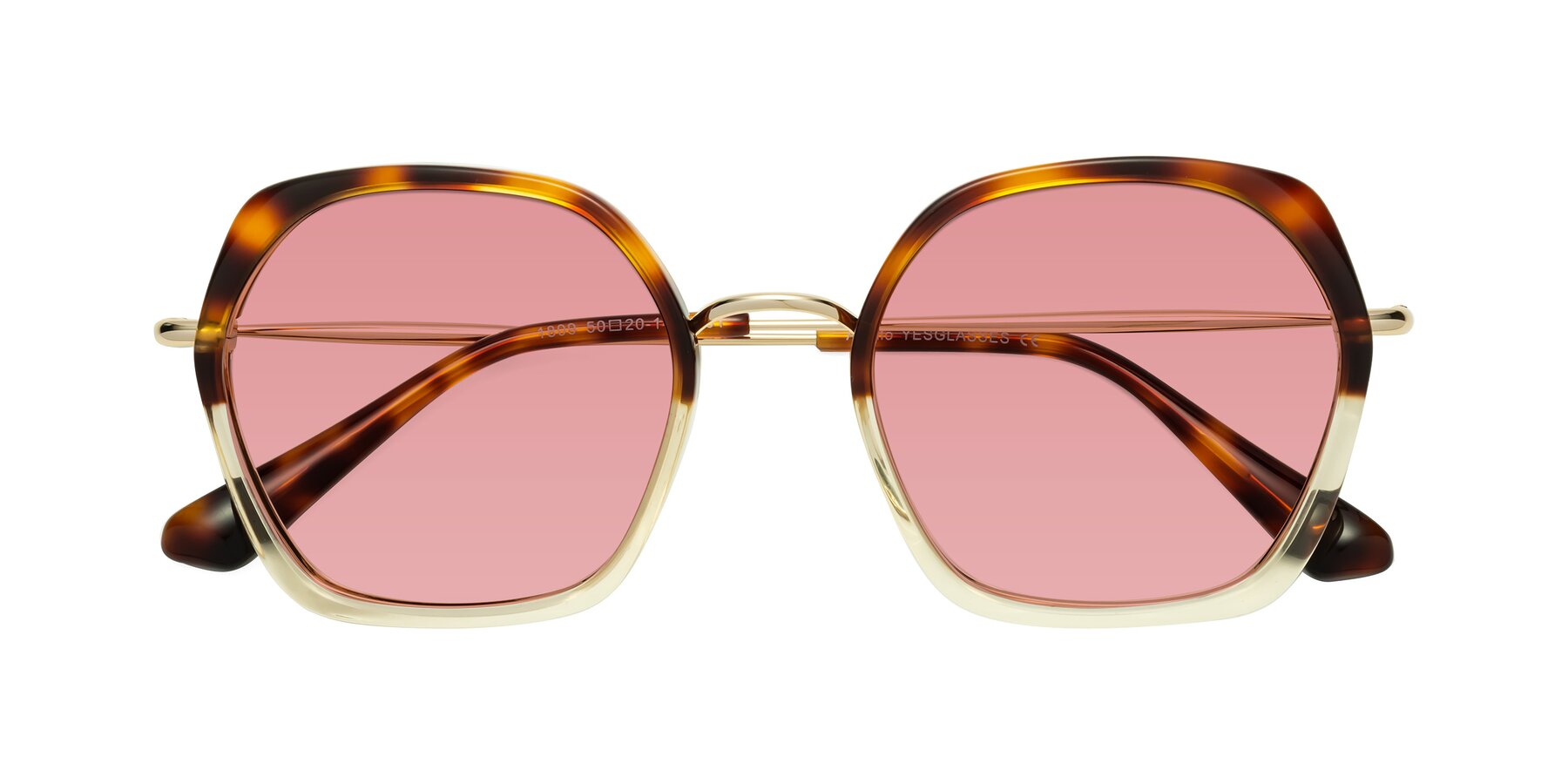 Folded Front of Apollo in Tortoise-Champagne with Medium Garnet Tinted Lenses