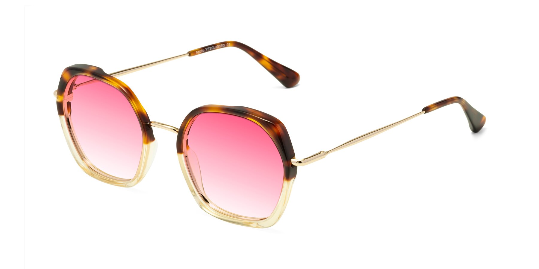 Angle of Apollo in Tortoise-Champagne with Pink Gradient Lenses