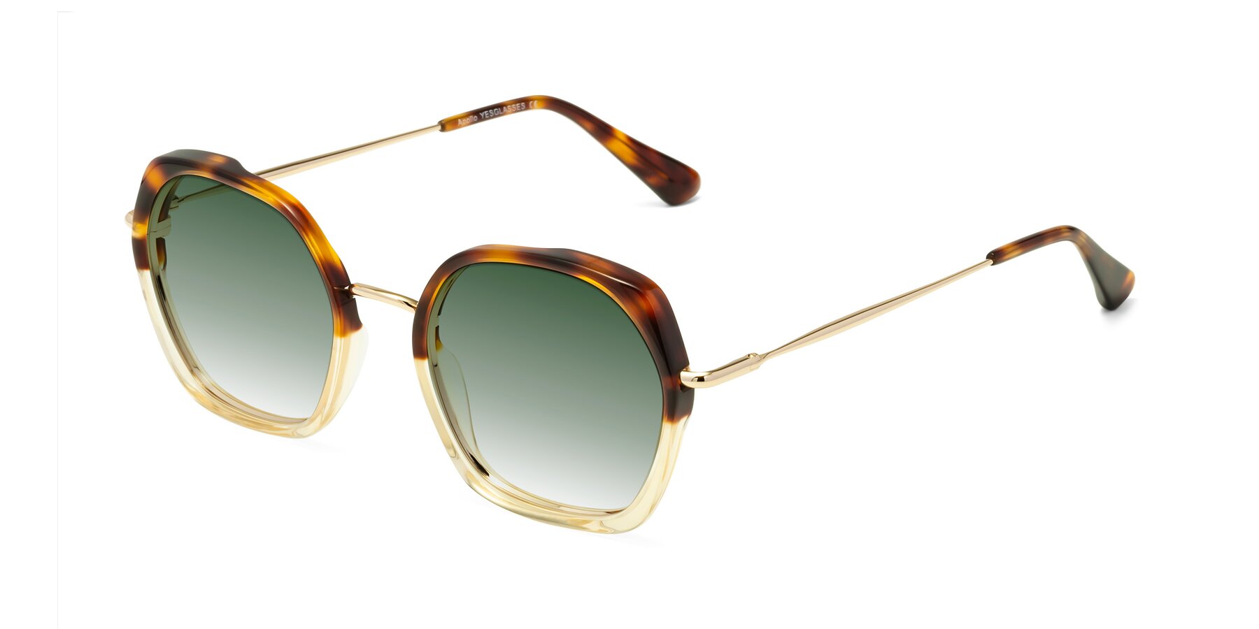 Angle of Apollo in Tortoise-Champagne with Green Gradient Lenses
