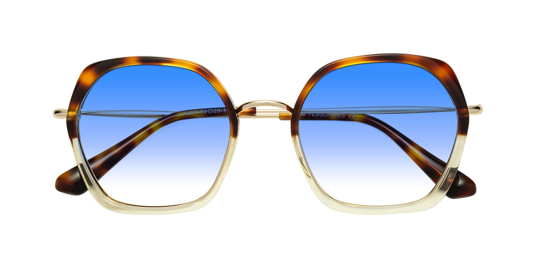 Folded Front of Apollo in Tortoise-Champagne with Blue Gradient Lenses