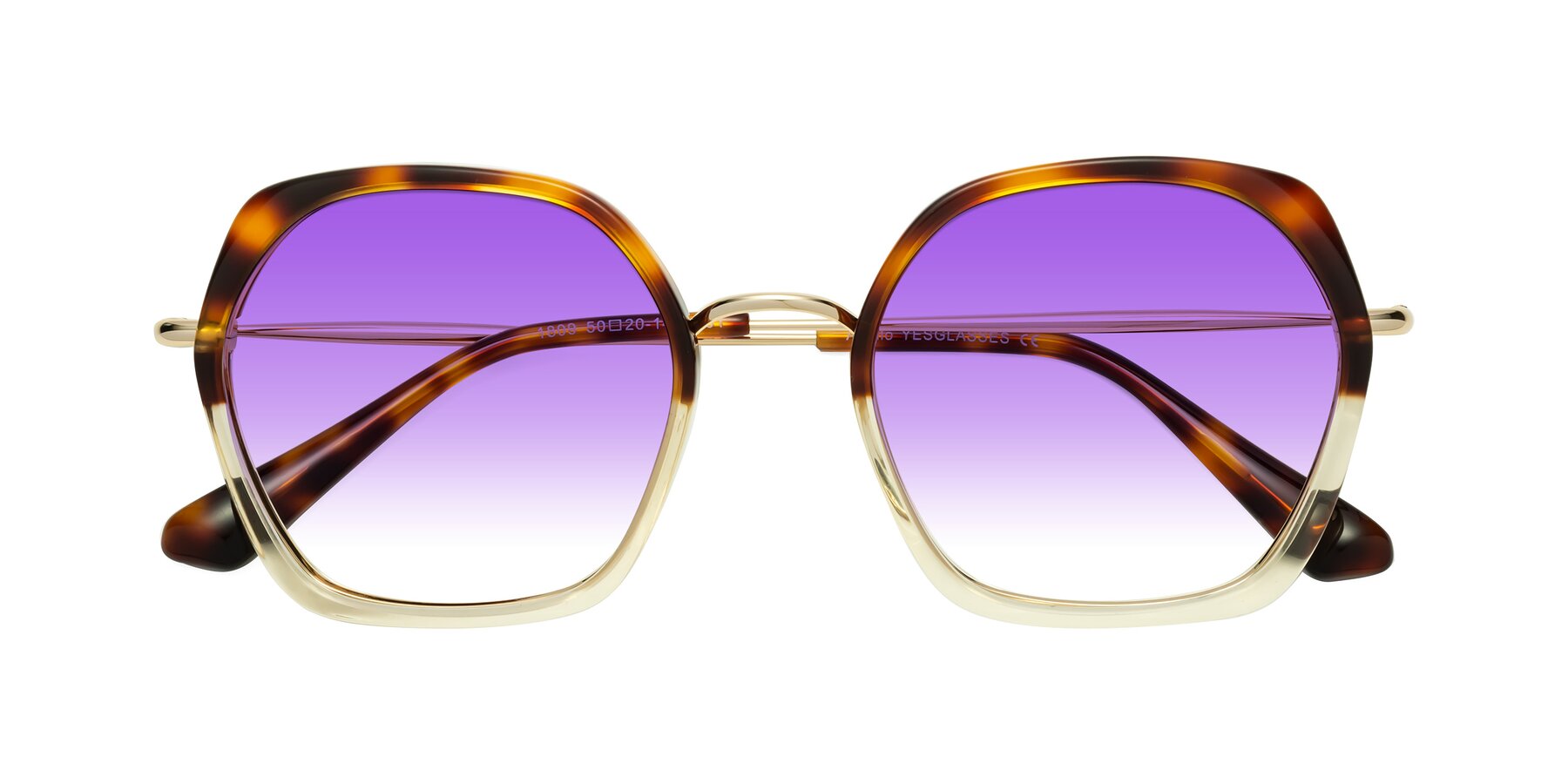 Folded Front of Apollo in Tortoise-Champagne with Purple Gradient Lenses