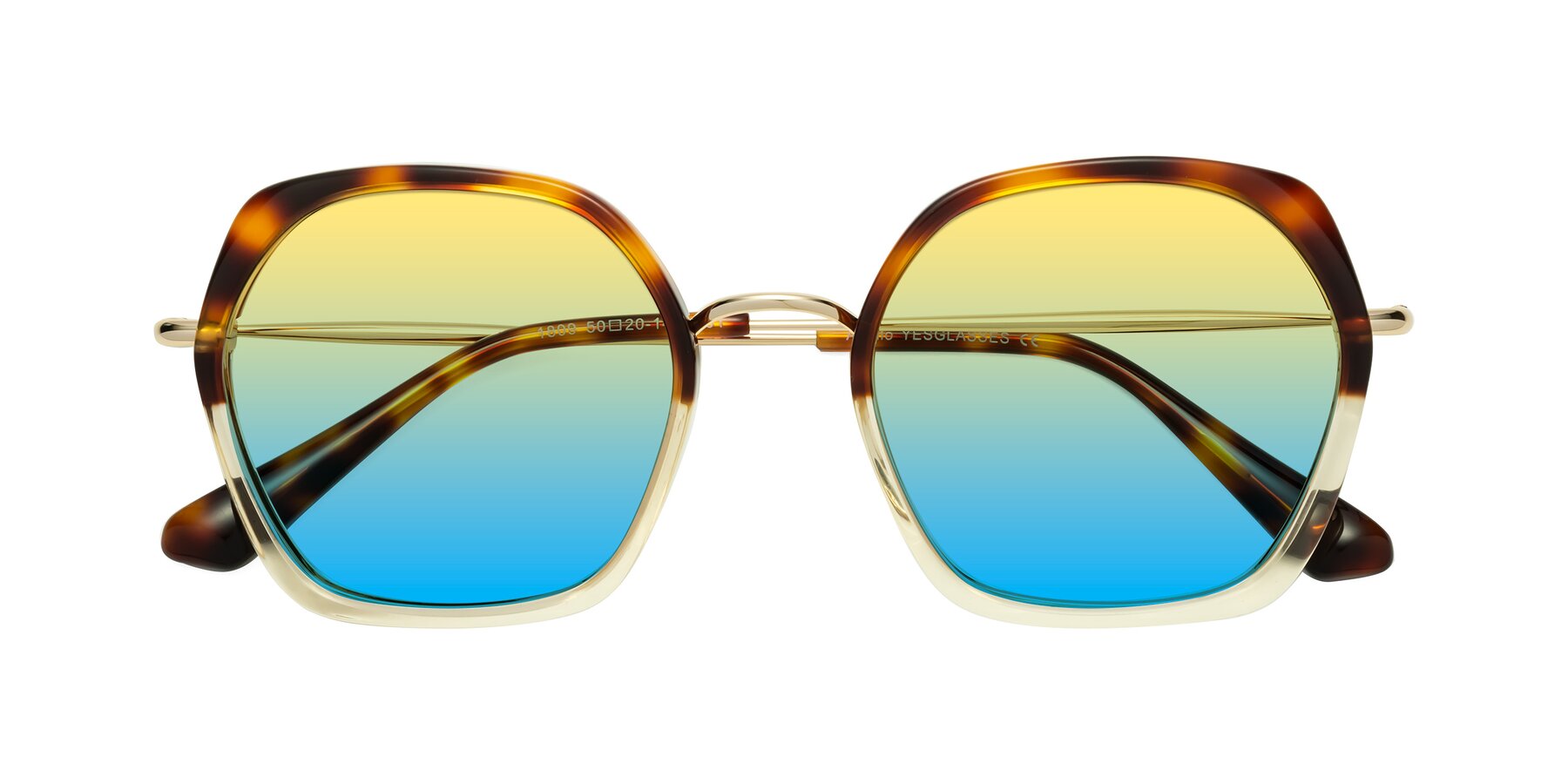 Folded Front of Apollo in Tortoise-Champagne with Yellow / Blue Gradient Lenses