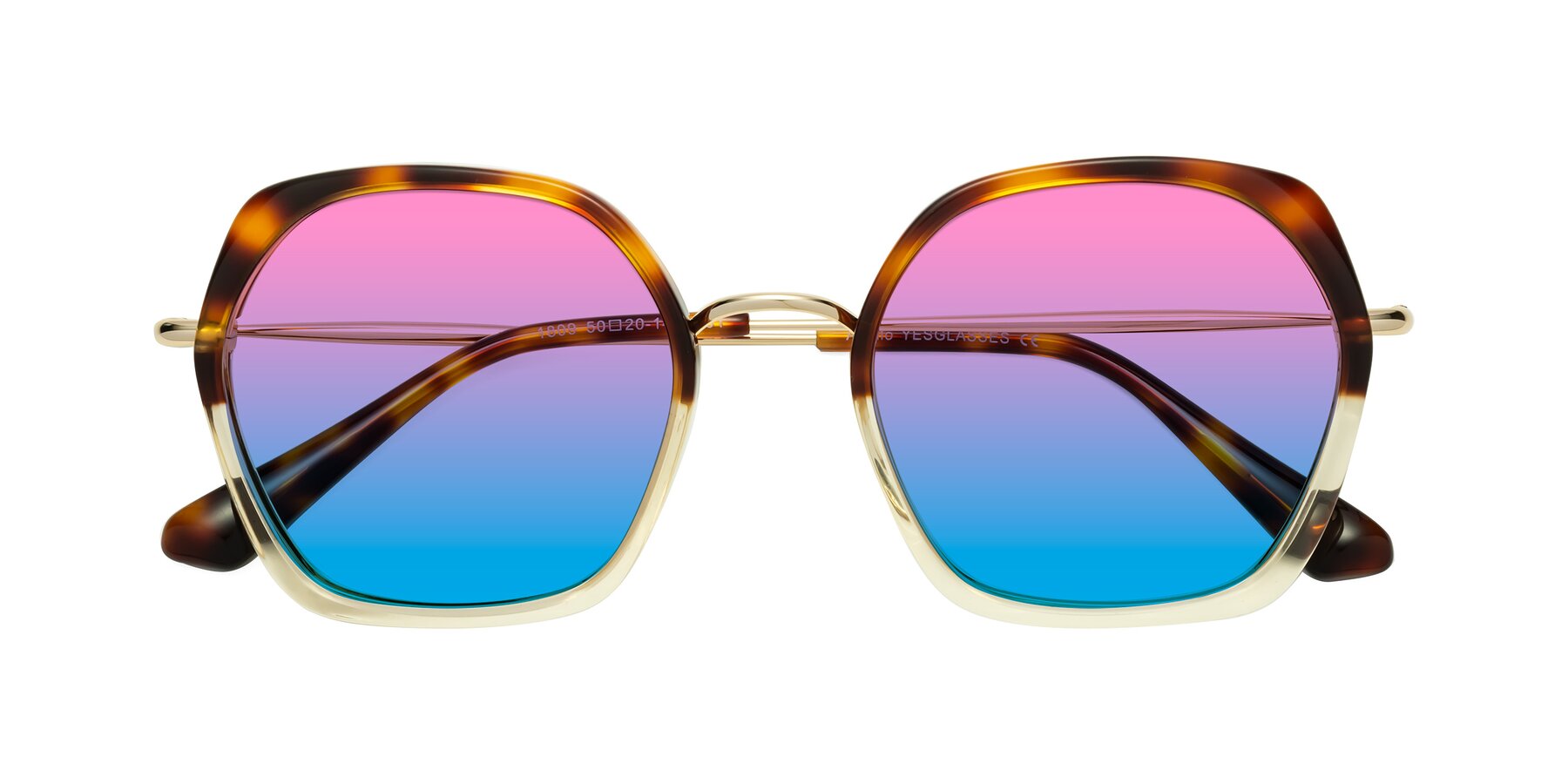 Folded Front of Apollo in Tortoise-Champagne with Pink / Blue Gradient Lenses