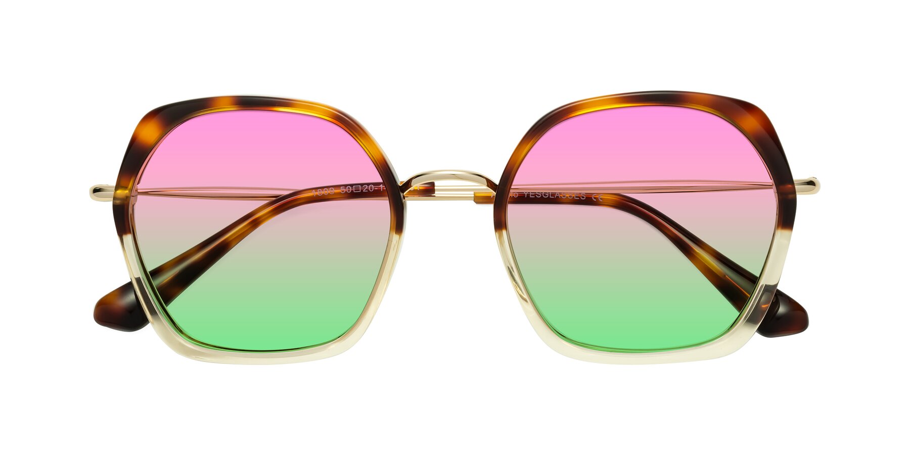 Folded Front of Apollo in Tortoise-Champagne with Pink / Green Gradient Lenses