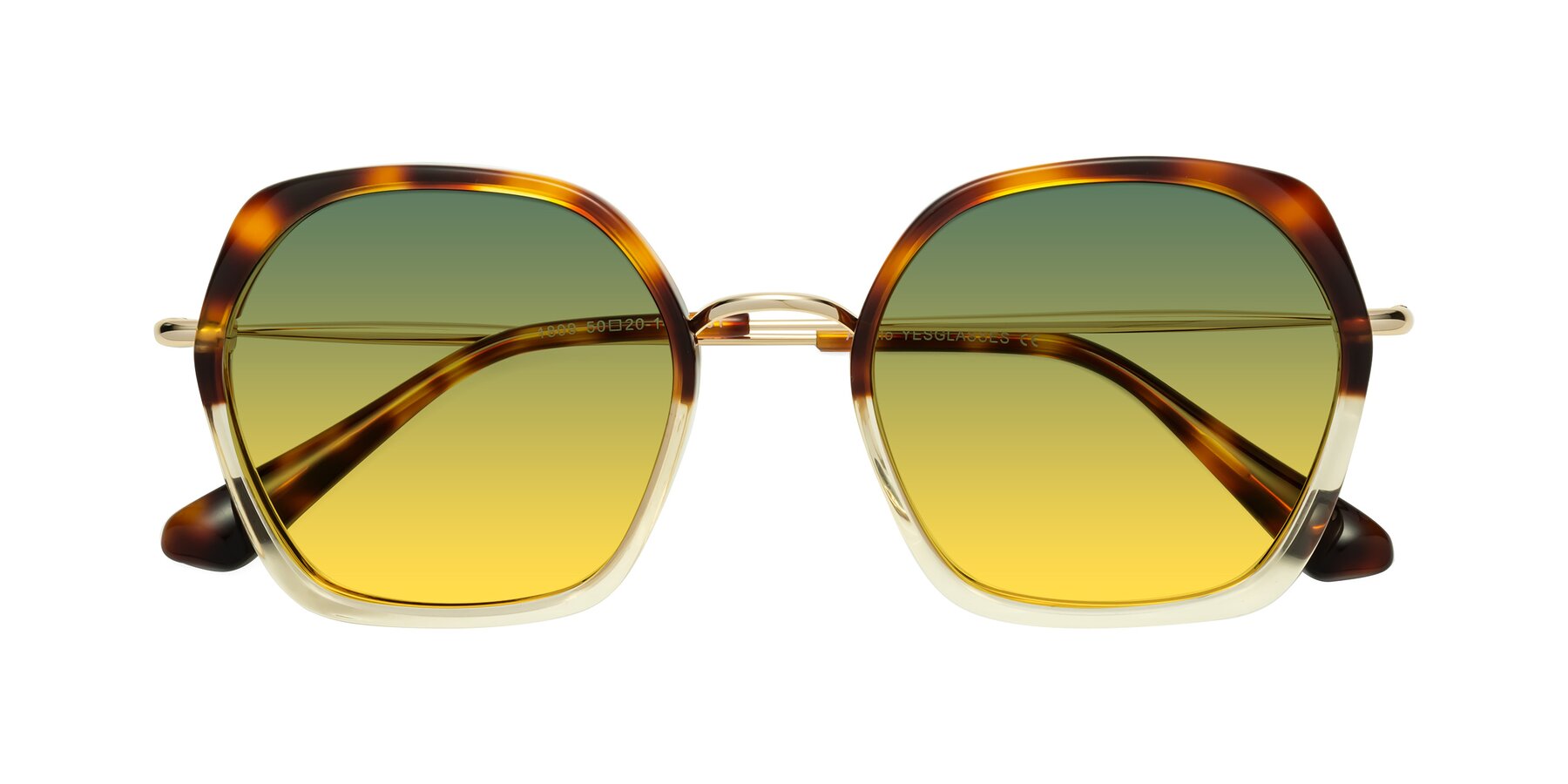 Folded Front of Apollo in Tortoise-Champagne with Green / Yellow Gradient Lenses