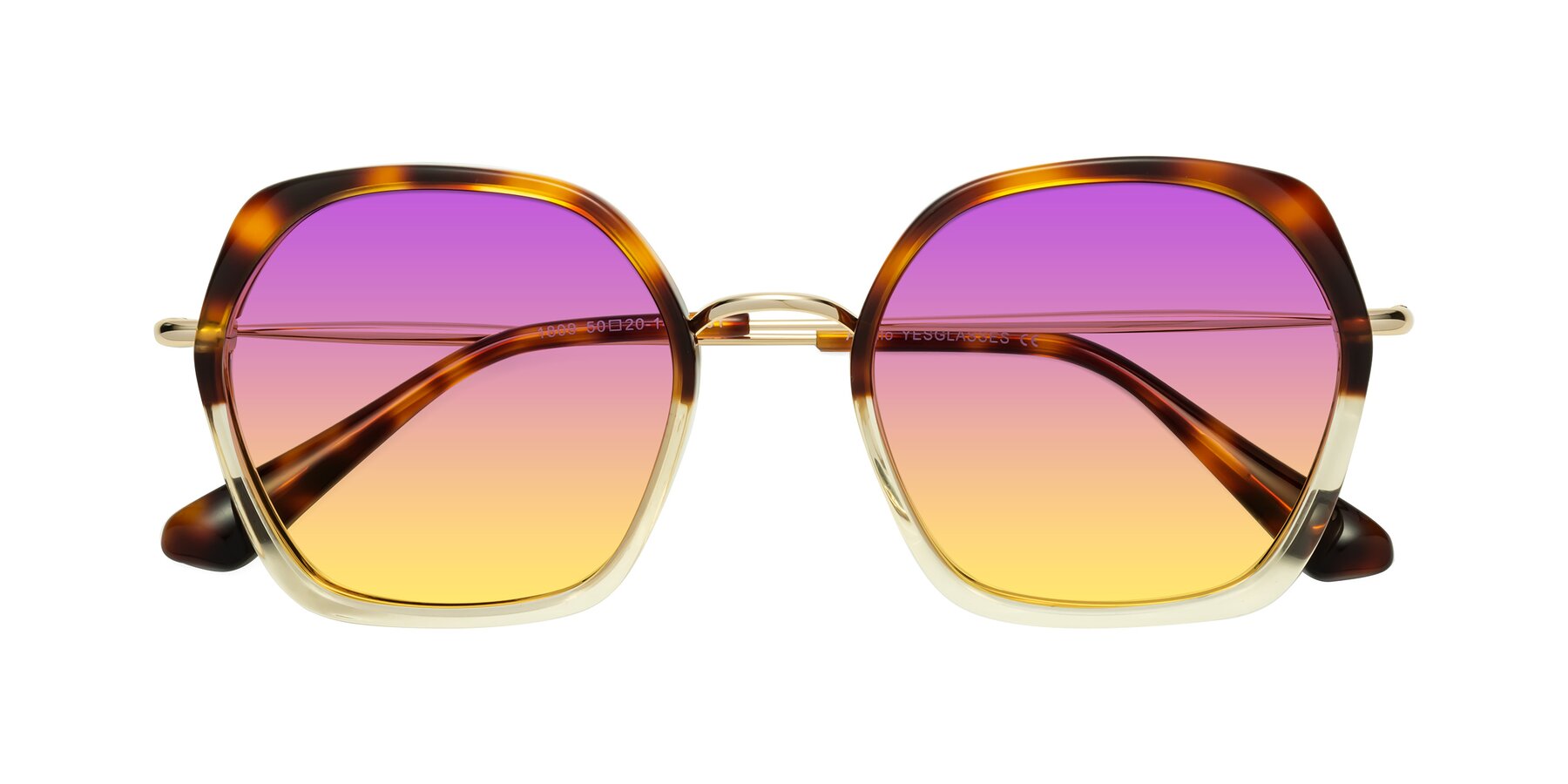 Folded Front of Apollo in Tortoise-Champagne with Purple / Yellow Gradient Lenses
