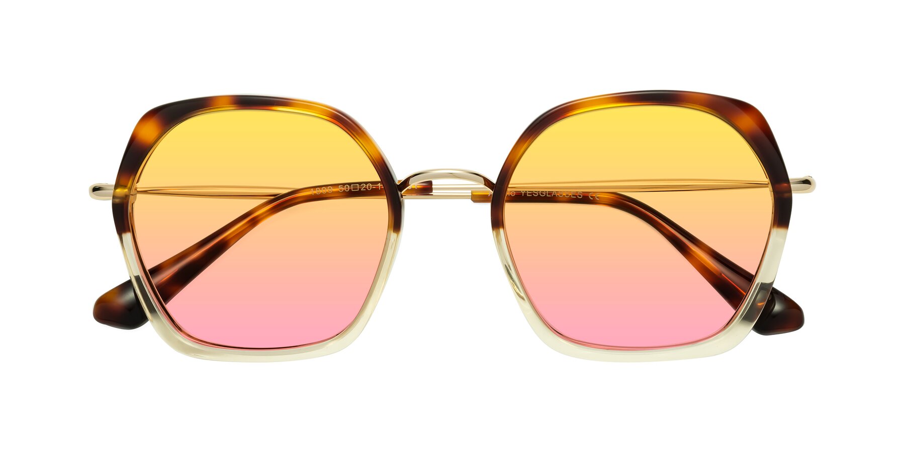 Folded Front of Apollo in Tortoise-Champagne with Yellow / Pink Gradient Lenses