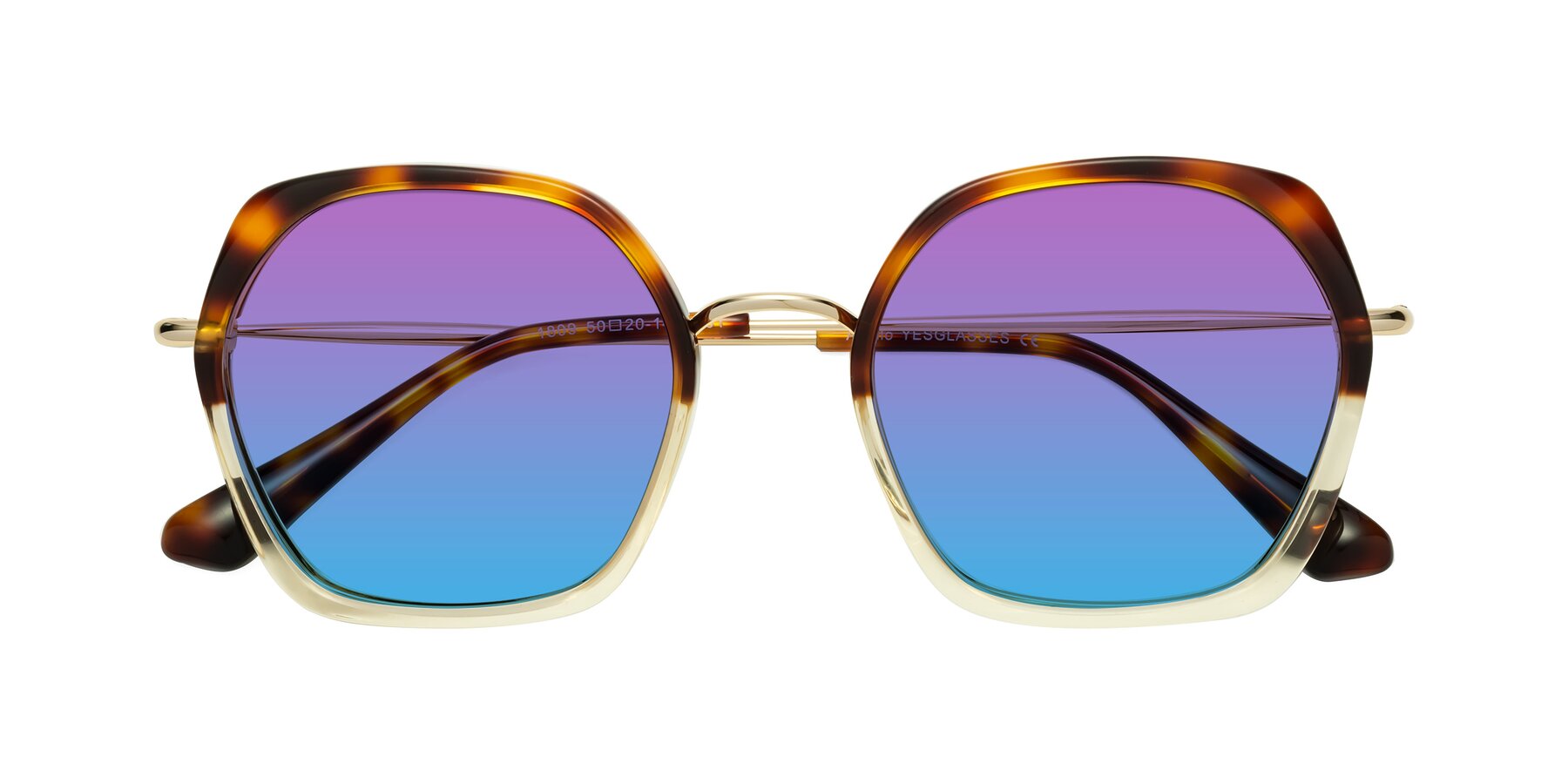 Folded Front of Apollo in Tortoise-Champagne with Purple / Blue Gradient Lenses