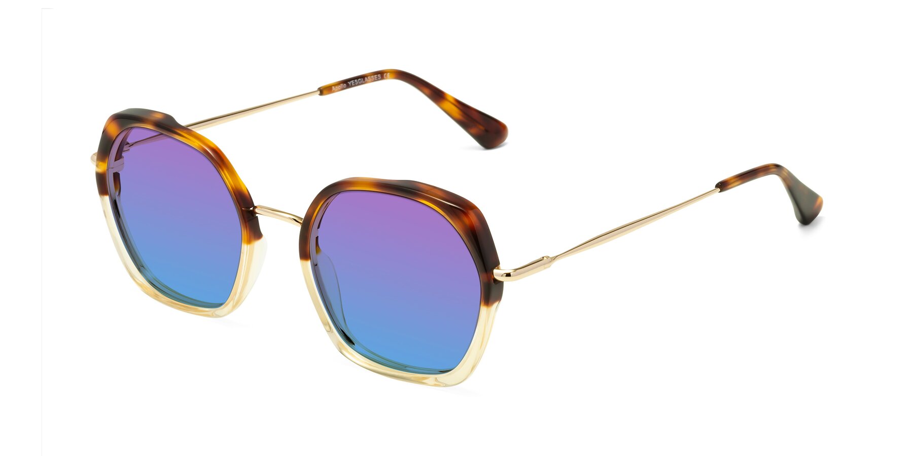 Angle of Apollo in Tortoise-Champagne with Purple / Blue Gradient Lenses