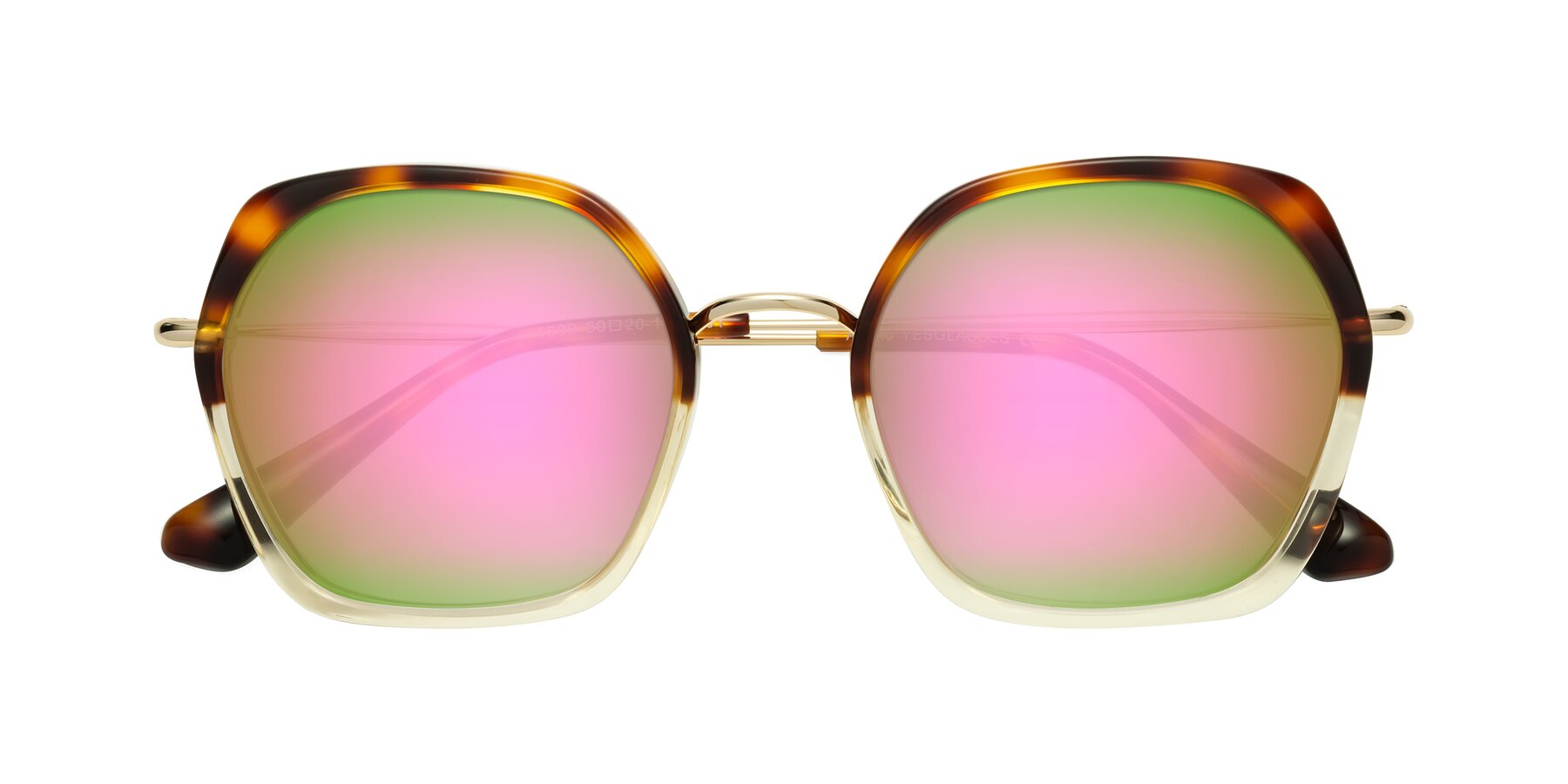 Folded Front of Apollo in Tortoise-Champagne with Pink Mirrored Lenses
