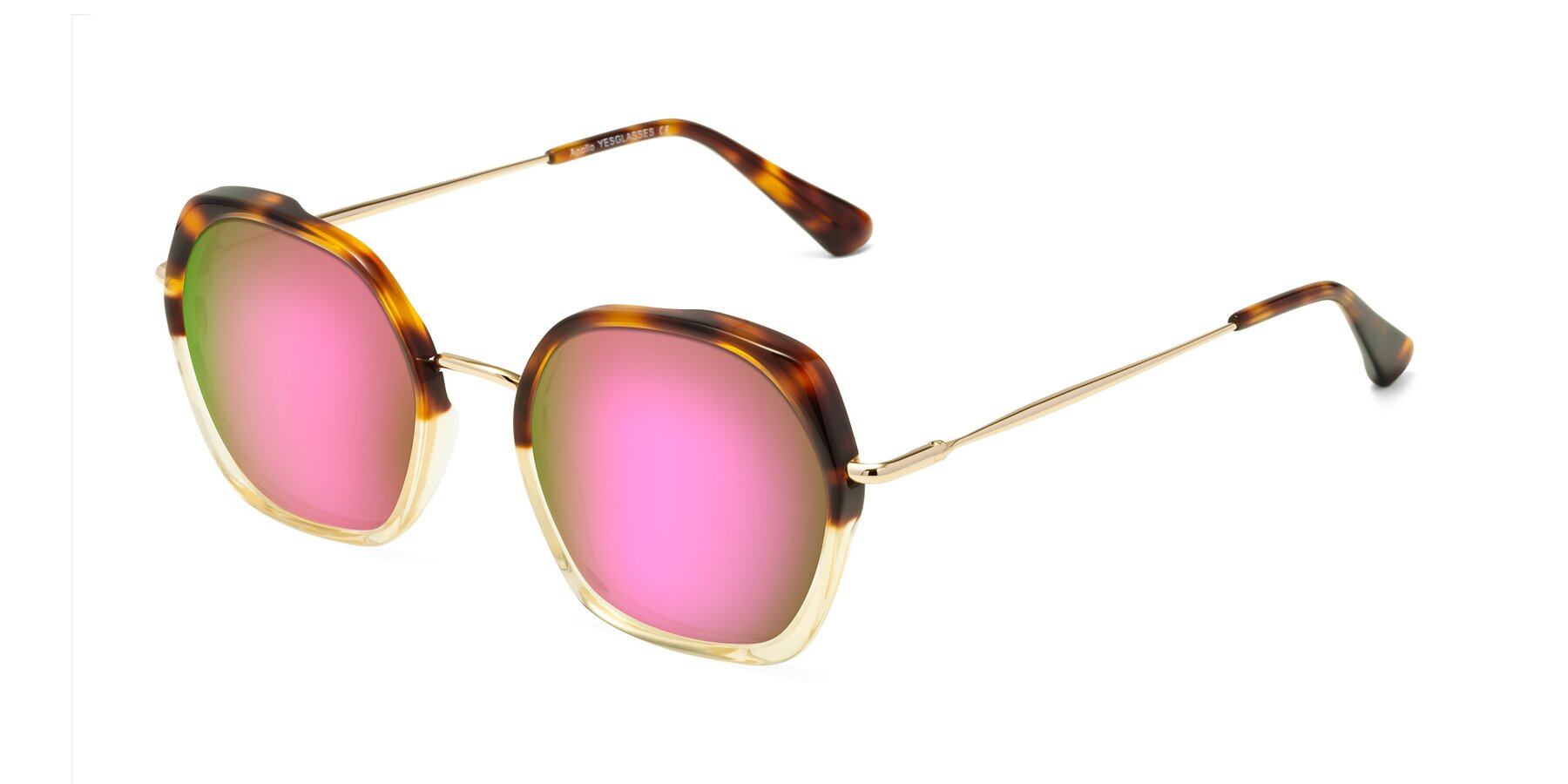 Angle of Apollo in Tortoise-Champagne with Pink Mirrored Lenses